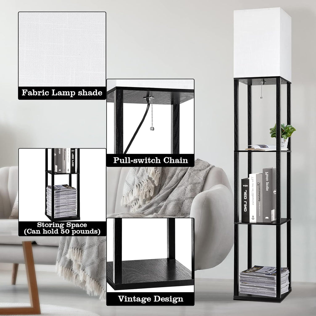 RUNTOP Floor Lamp with Shelves, Shelf Lamp with 3 Color Temperature LED Bulb, Floor-Lamp for Living Room, Modern Tall Standing Display…