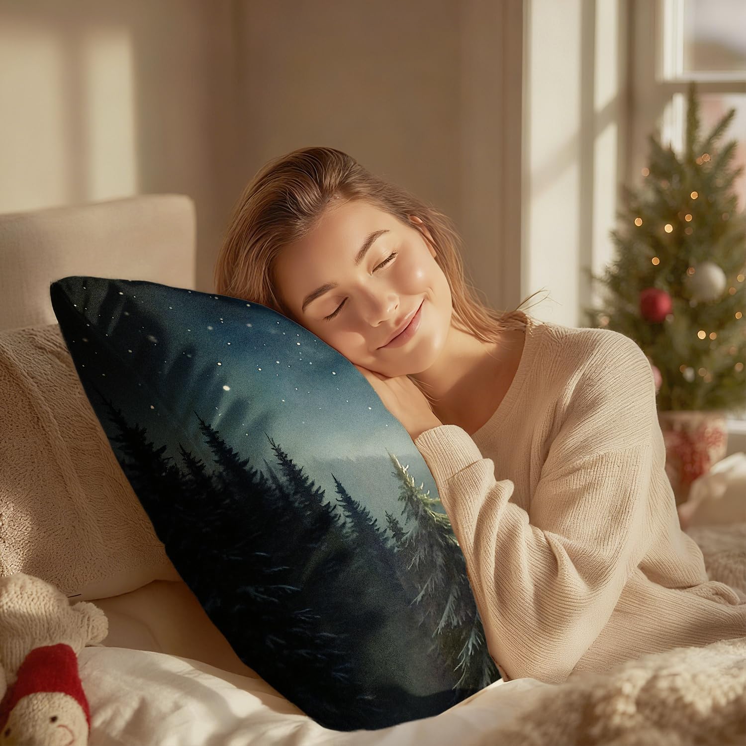 Christmas Nativity Star Christian 20x54 Body Pillow Cover, Jesus Religious Christmas Decor, Winter Forest Landscape Bible Verse…