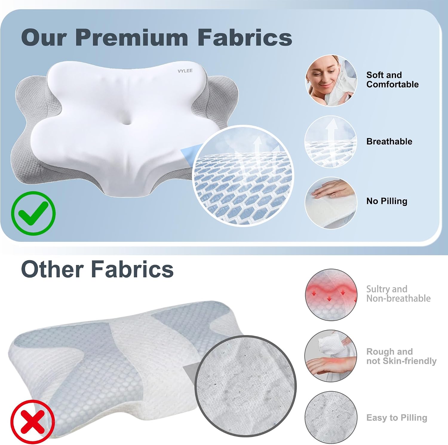VYLEETechnologyLLC VYLEE Cervical Neck Pillow for, Ergonomic Memory Foam Pillow for Neck Support, Cooling Contour Orthopedic Pillow for Si…