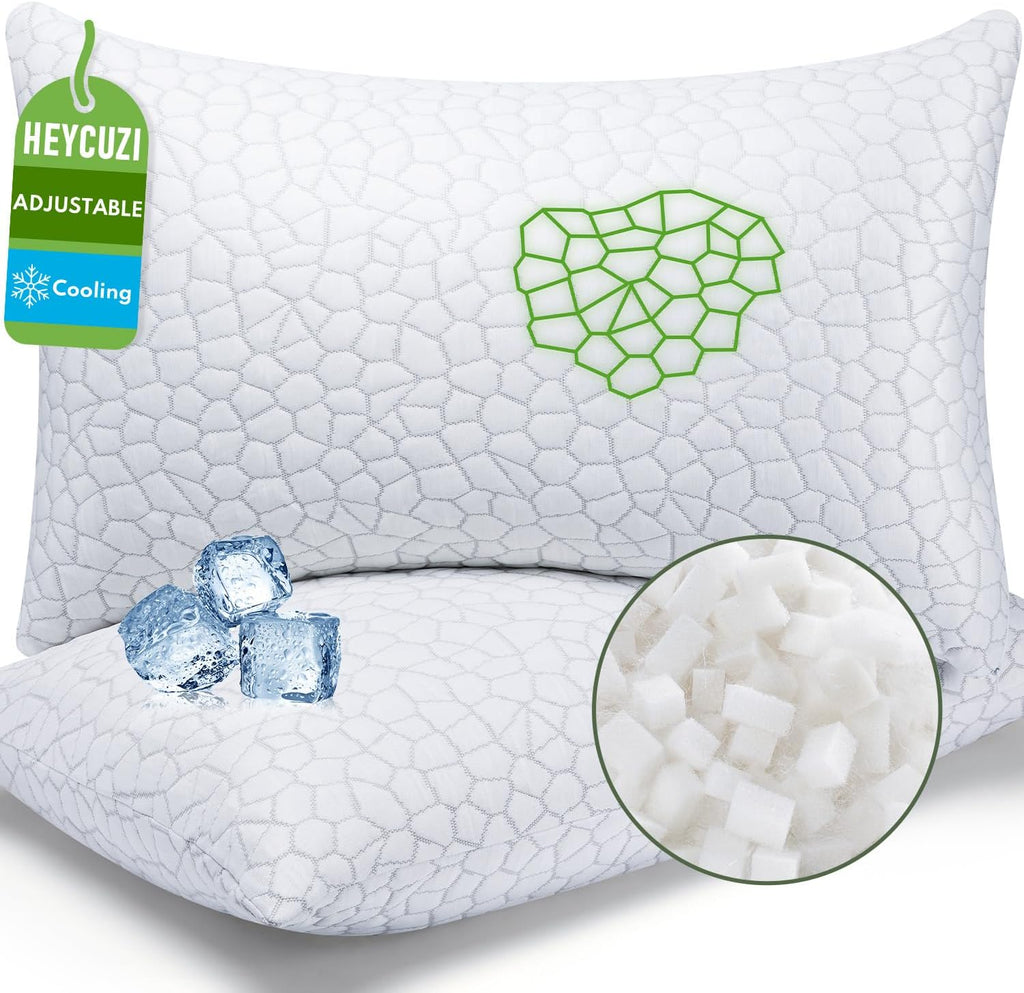 Heycuzi Pillows King Size Set of 2 - Cooling Shredded Memory Foam Pillow for Sleeping 2 Pack, Adjustable Cool Bed Pillows for Side, Back, a…