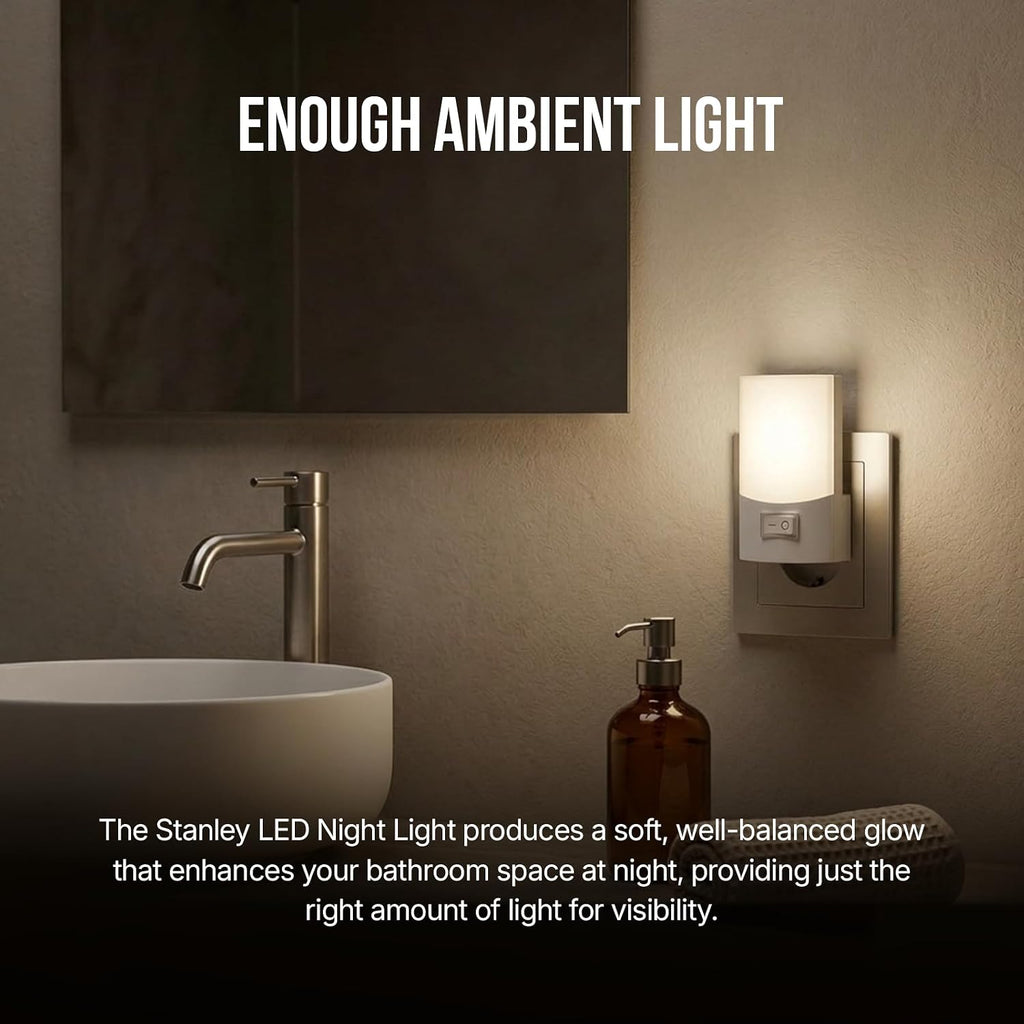 STANLEY LED Night Light with On/Off Switch Plug in Design for Indoor Use Bedrooms Hallways Bathrooms and Kitchens