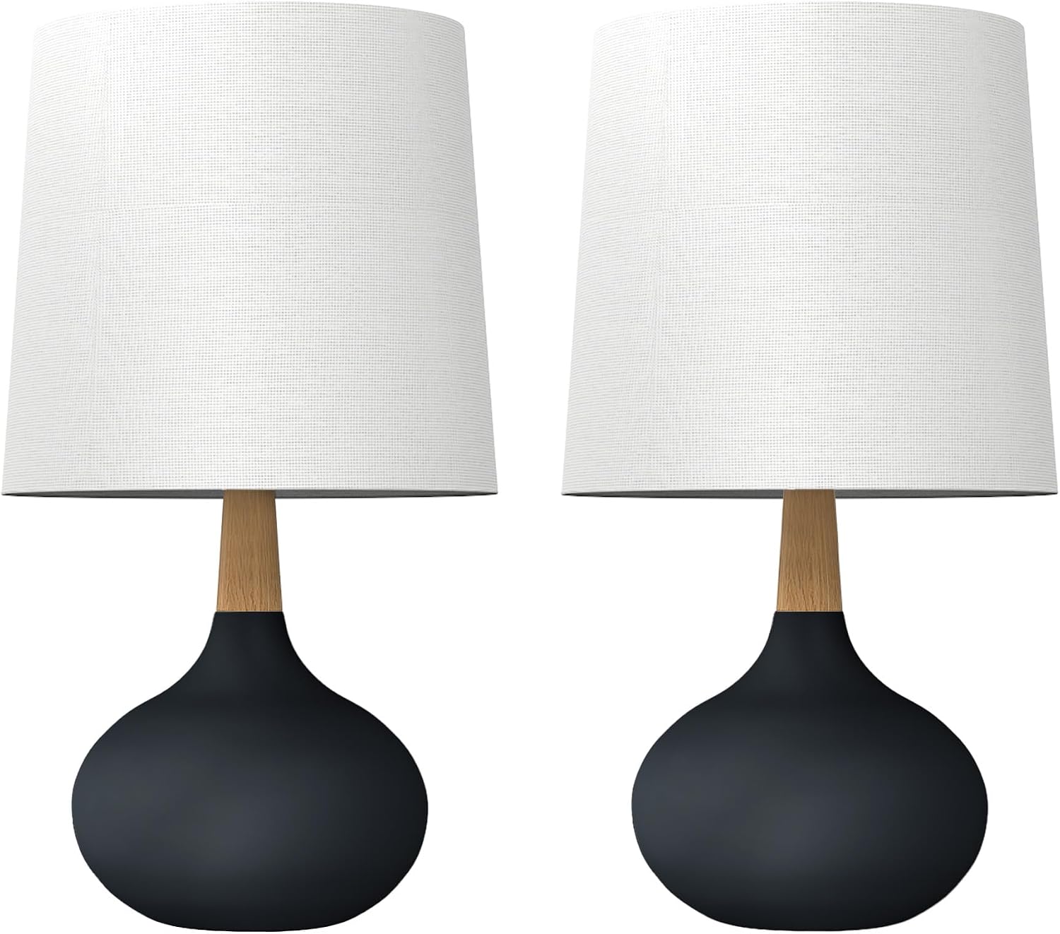 Hightry 14" Ceramic Table Lamp Set of 2 with Natural Wood Stem & Linen Shade for Bedroom Decor, Modern Farmhouse Small Bedside Lamp for Nigh…
