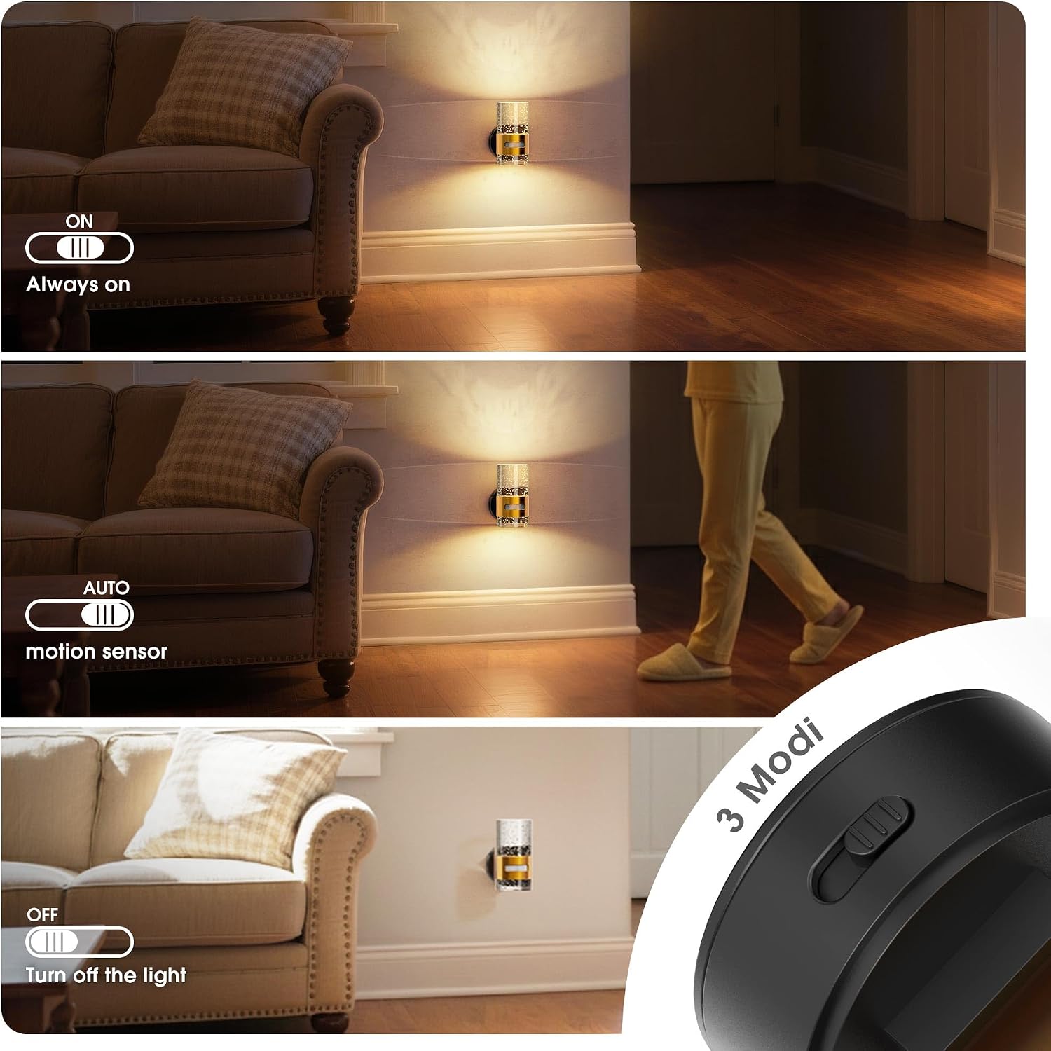 JandCase Motion Sensor Night Light, Wireless Rechargeable Night Light Wall Mounted, 2 Pack Motion Activated Night Lights, Dimmable…