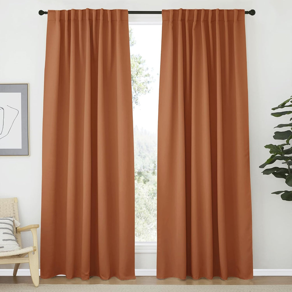 Nicetown Halloween Living Room Darkening Curtain Drapes, Burnt Orange Color, W62 x L84, Set of 2, Door Curtain for Doorway Privacy, Blackou…