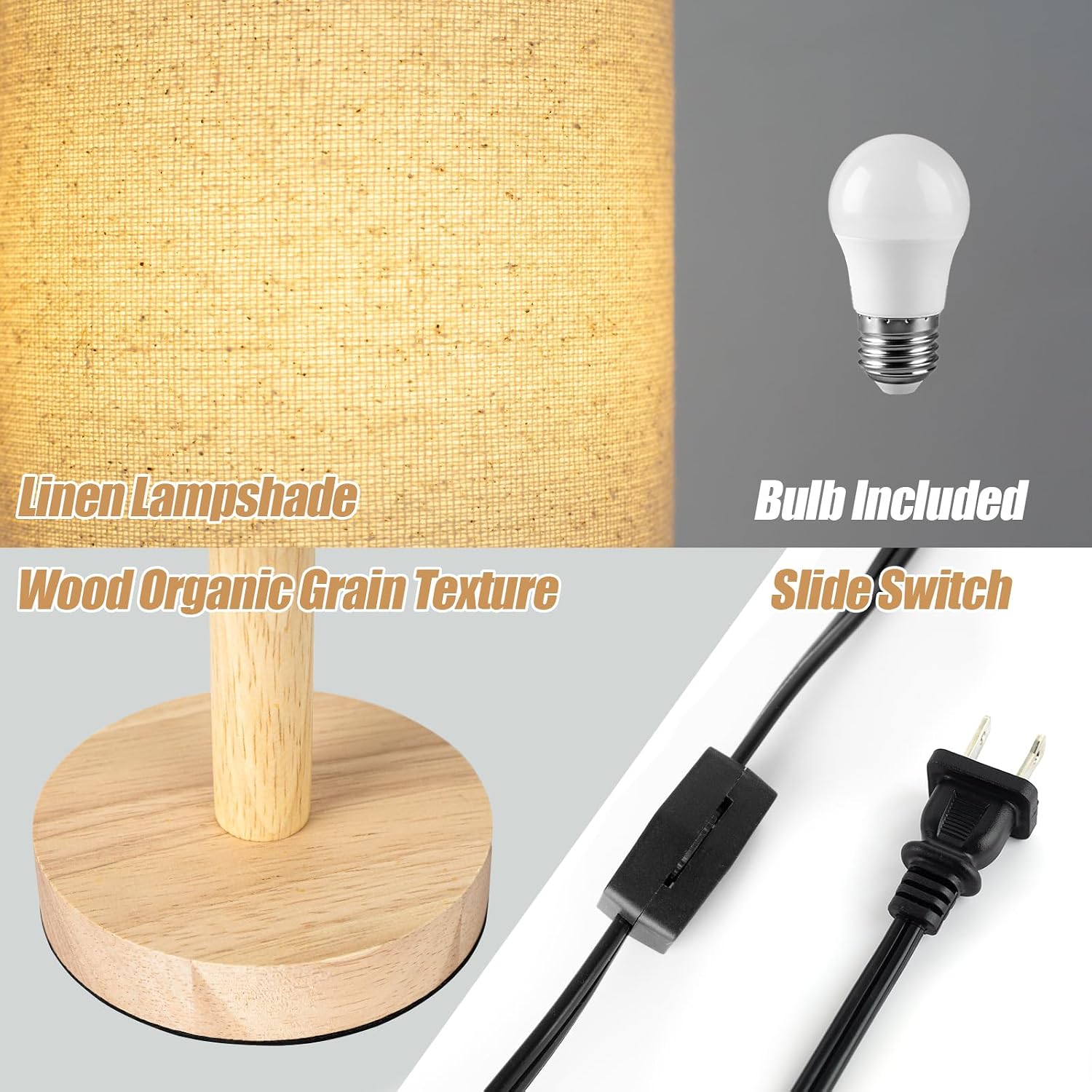 LALISU Small Table Lamp for Bedroom, Nightstand Lamp Linen Lampshade Bedroom Wood Base Small Bedside Lamp for Night Stands, Desk Lamps…