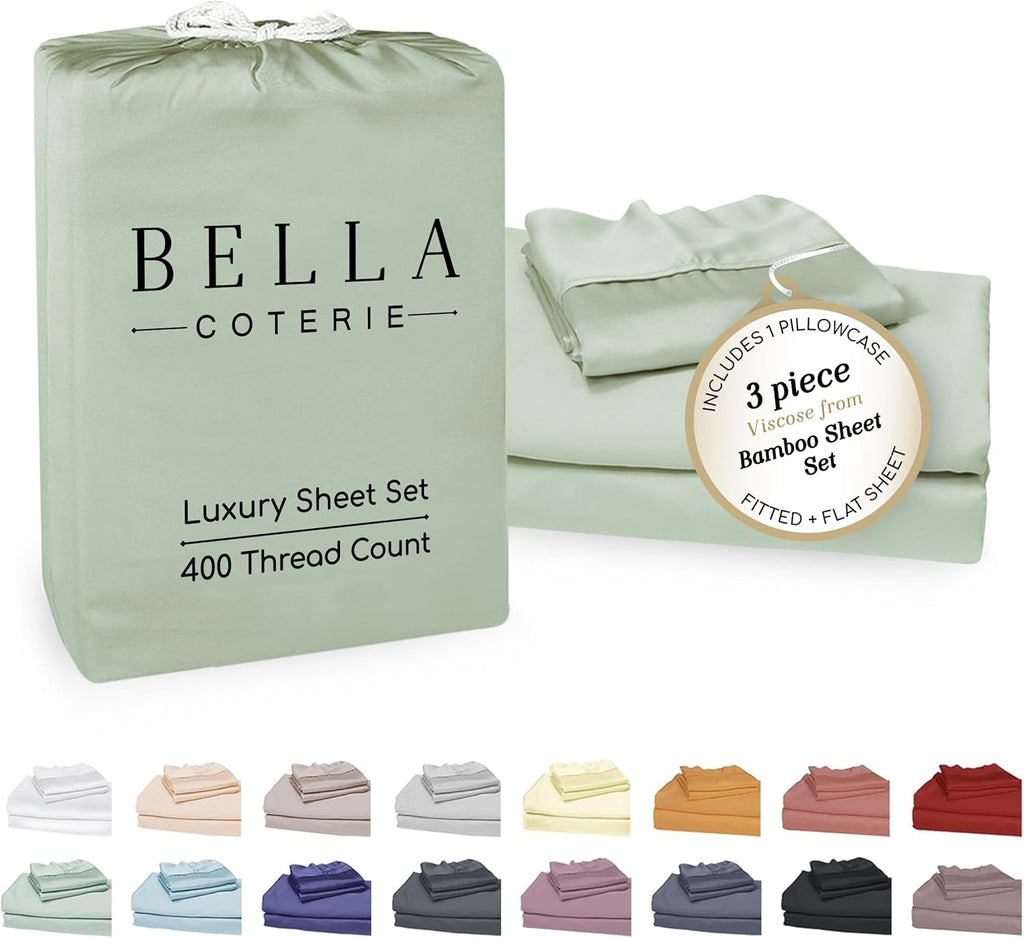 Bella Coterie Luxury Bamboo Viscose Twin Size Sheet Set | 100% Organically Grown | Ultra Soft | Cooling for Hot Sleepers | 18" Deep…