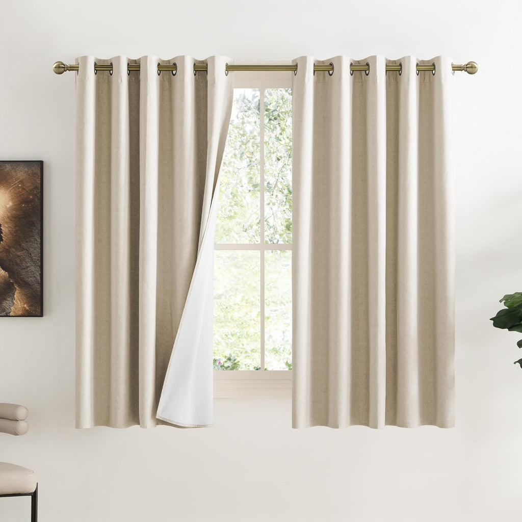 NICETOWN Full Shade Curtain Panels, 62 x 63 inch, Beige, Pair of Energy Smart & Noise Blocking Out Blackout Drapes for Dining Room…