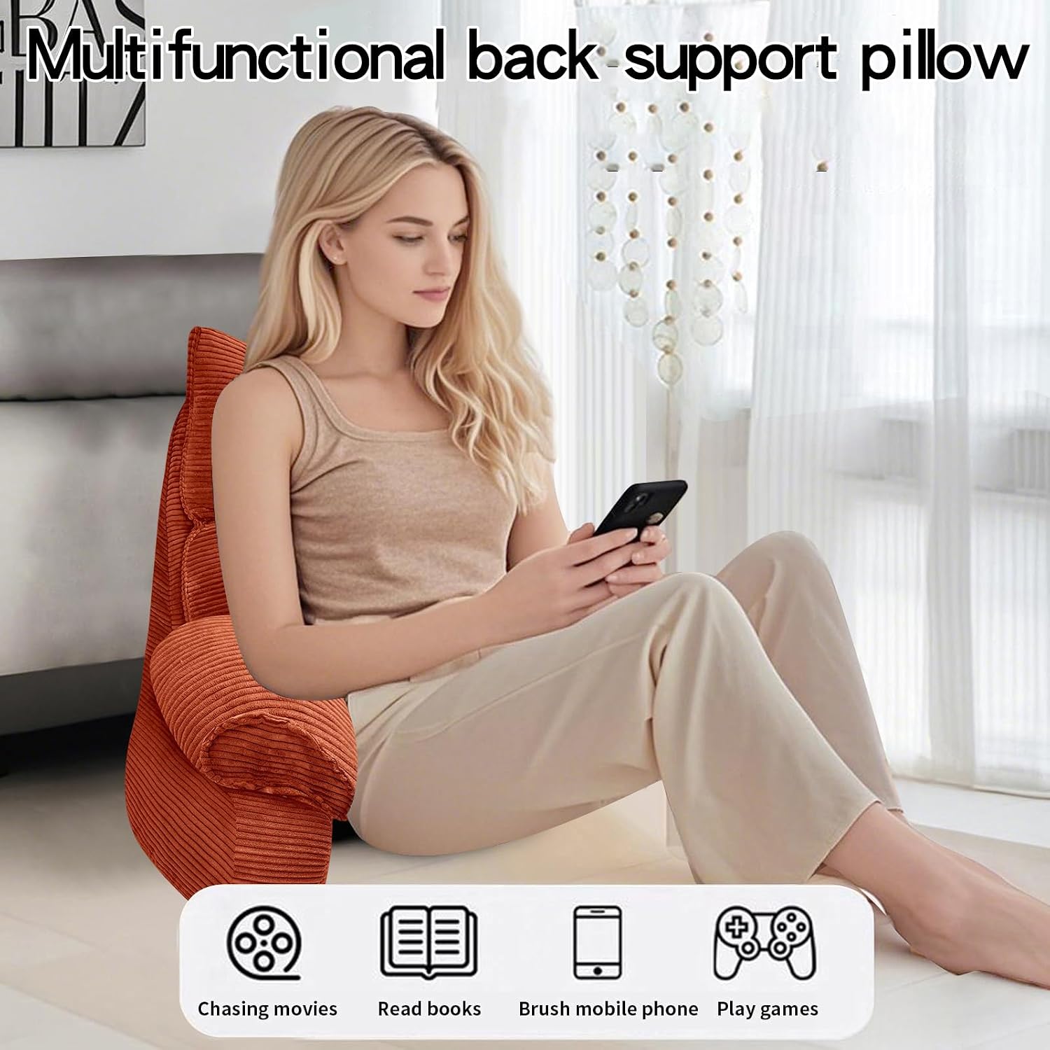 RRPAHWTV Reading Pillow for Bed with High Arm Rests, Back Support Pillow for Sitting Up in Bed with Shredded Memory Foam for Reading, TV…
