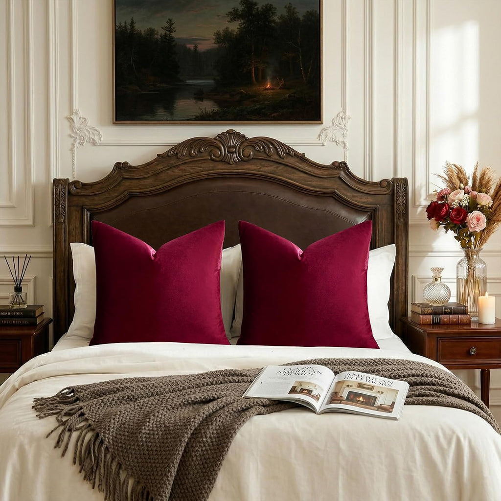 GIGIZAZAFocusingonhomedecoration GIGIZAZA Burgundy Pillow Covers 24x24: Pack of 2 Throw Pillows Soft Solid Covers - Velvet Decorative Couch…