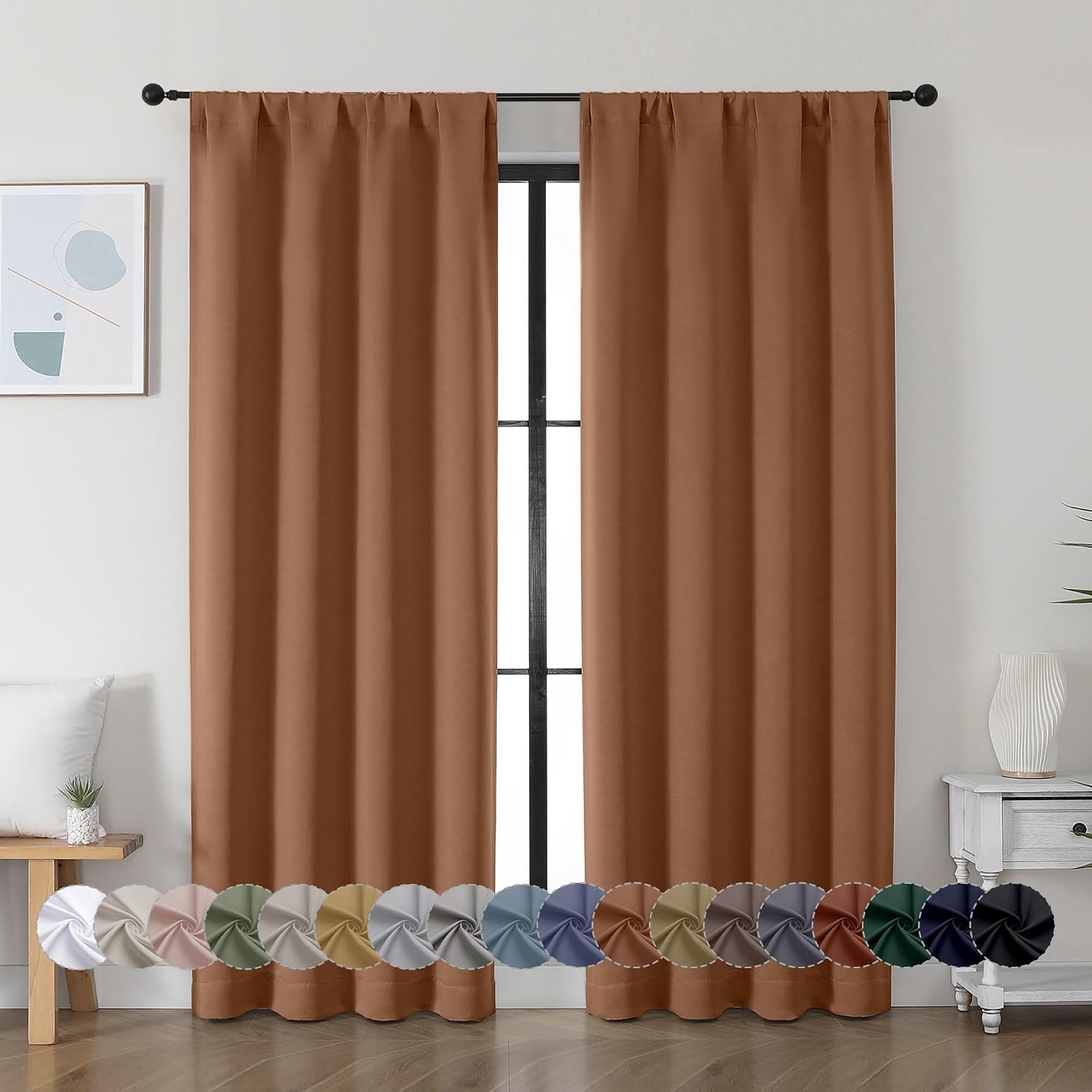 Simplebrand Ava Sun Baked Blackout Curtains for Bedroom, 72 Inch Length 2 Panels, Privacy Thermal Insulated Rod Pocket Window Curtains for…