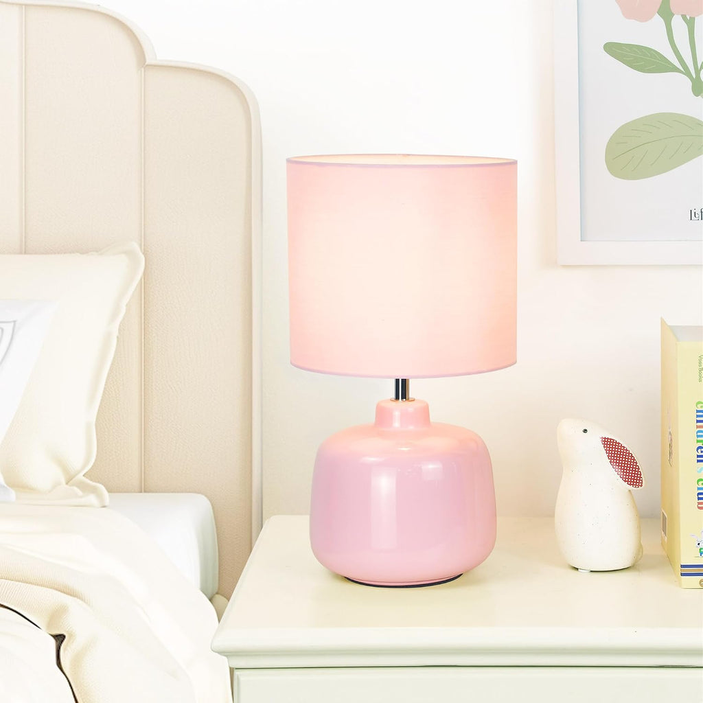 Oslo Small Ceramic Table Lamp for Living Room and Bedroom, Modern Kids Night Table Lamp, Φ7.09×H13.39IN, Bulb Excluded, Light Pink
