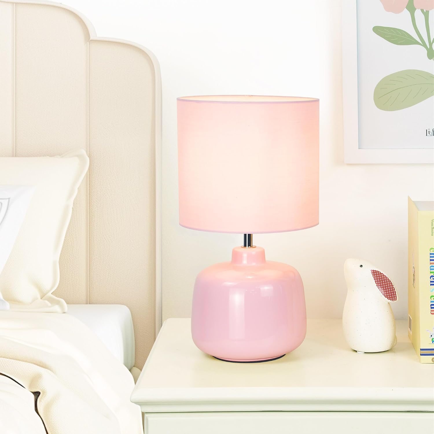 Oslo Small Ceramic Table Lamp for Living Room and Bedroom, Modern Kids Night Table Lamp, Φ7.09×H13.39IN, Bulb Excluded, Light Pink