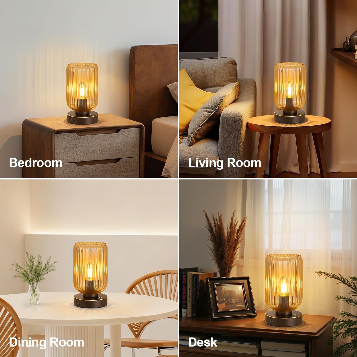 LigthRound Touch Table Lamp for Bedroom, Cordless Bedside Small Table Lamp, Dimmable Rechargeable Battery Operated Lamp for Nightstand…