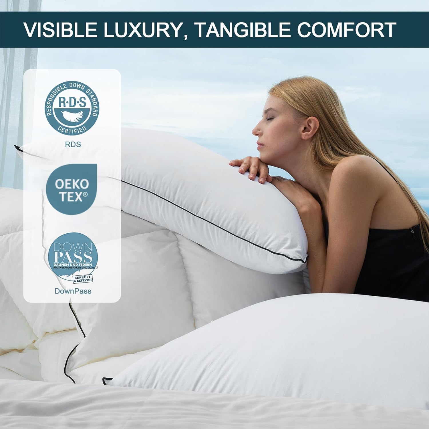 Down Pillows Breathable Cotton Shell Cover, Luxury Hotel Collection Bed Pillows for Sleeping, Fluffy Soft Medium Firm Down Fiber Pillows…