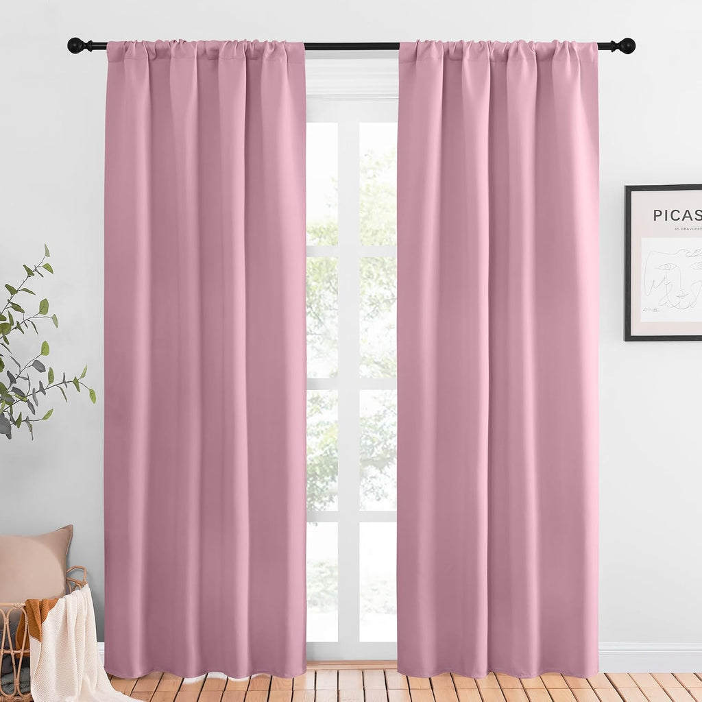 Nicetown Blackout Curtains for Living Curtains, Rouge Pink, 2 Panels, 42 by 84, Room Darkening Window Curtain Panels, easy maintenance…