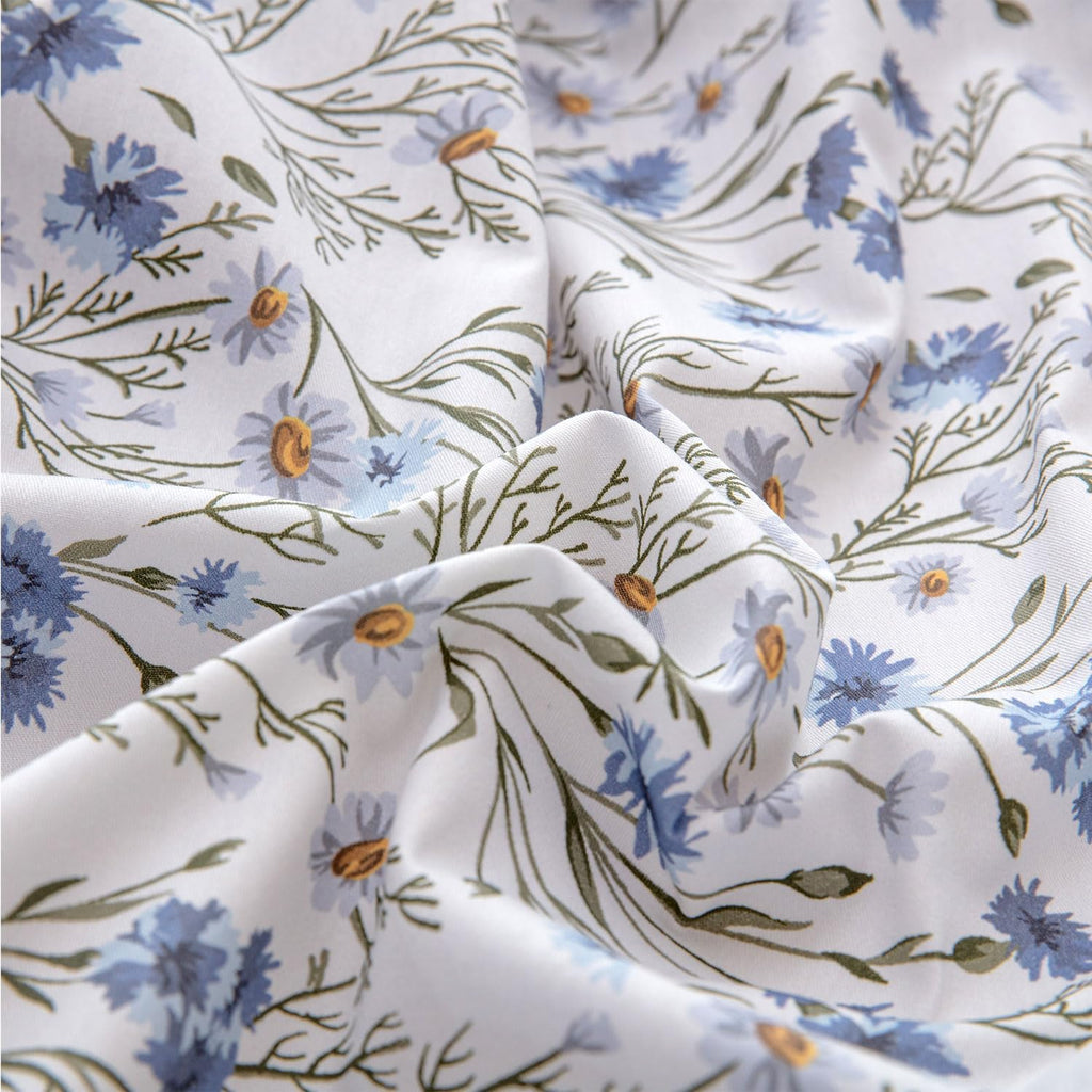 FADFAY 100% Cotton Percale Sheet Set Twin – Blue Meadow Floral Bedding, Vintage Wildflower Botanical Sheets, Soft Breathable Deep Pocket…