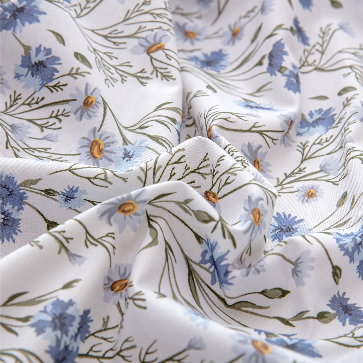 FADFAY 100% Cotton Percale Sheet Set Twin – Blue Meadow Floral Bedding, Vintage Wildflower Botanical Sheets, Soft Breathable Deep Pocket…