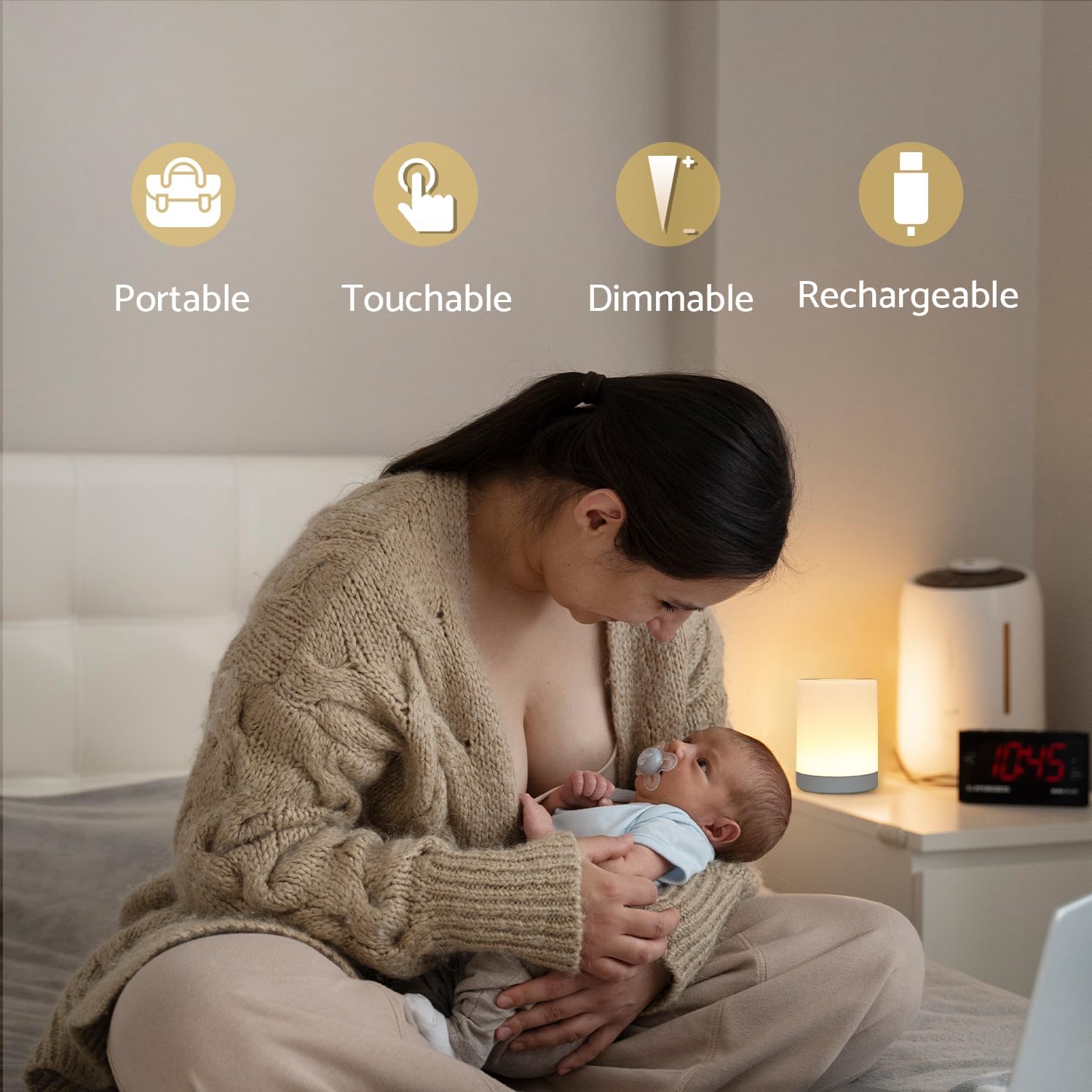 Touch Night Light for Baby Nursery, 3 Color Dimmable Night Light Battery Operated for Kids, Adult, Tap Nightlight Rechargeable, Cordless…