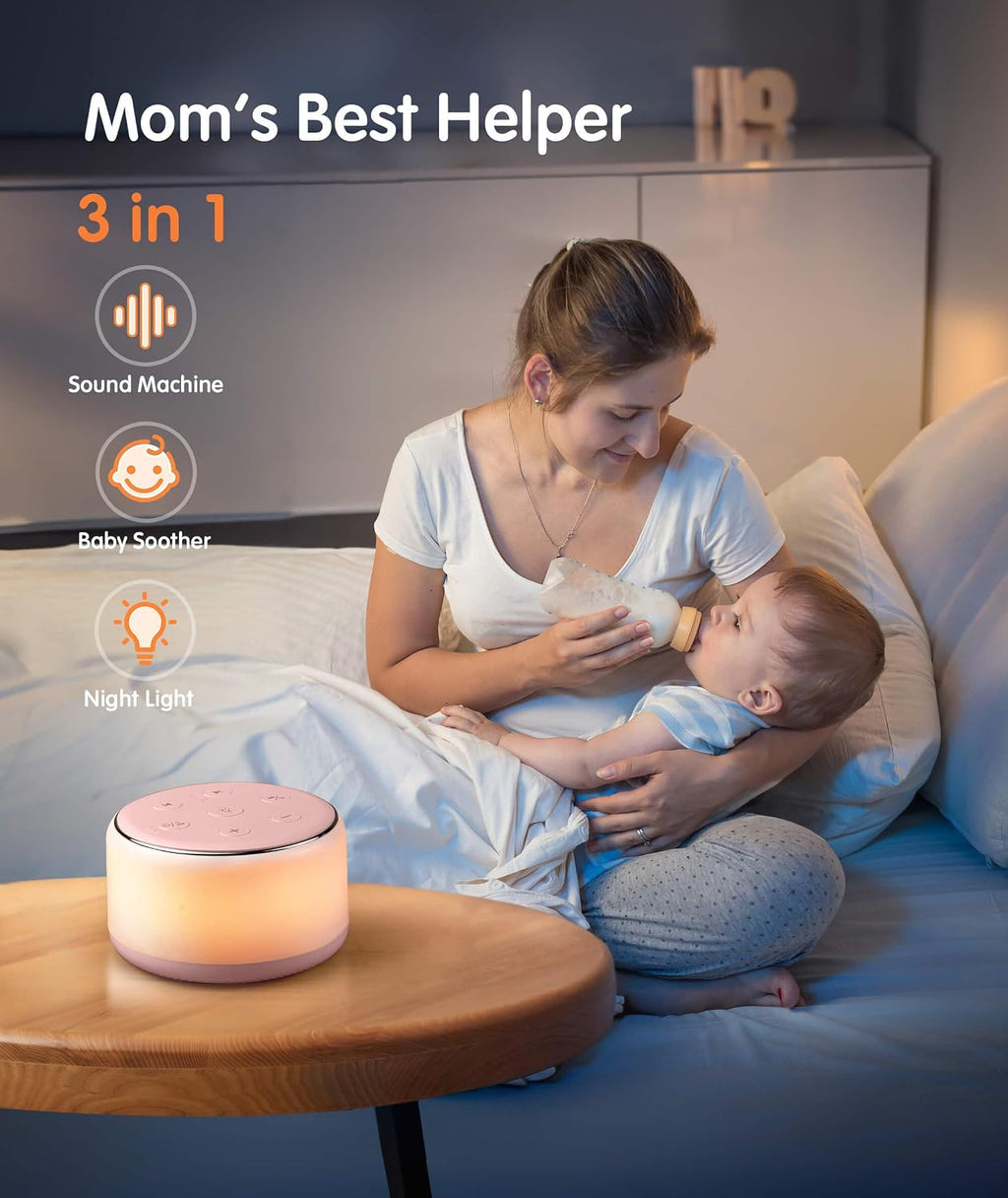 FamiSym Portable Sound Machine for Babies Kids Sleeping – Rechargeable, 7 Colors Night Light, 34 Soothing Sounds, Baby Sleep Soother…