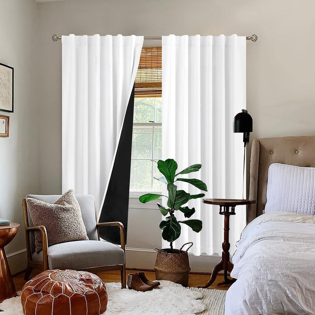 BGment Pure White 100% Blackout Curtains with Black Liner, Rod Pocket and Back Tab Double Layer Full Room Darkening Window Thermal…