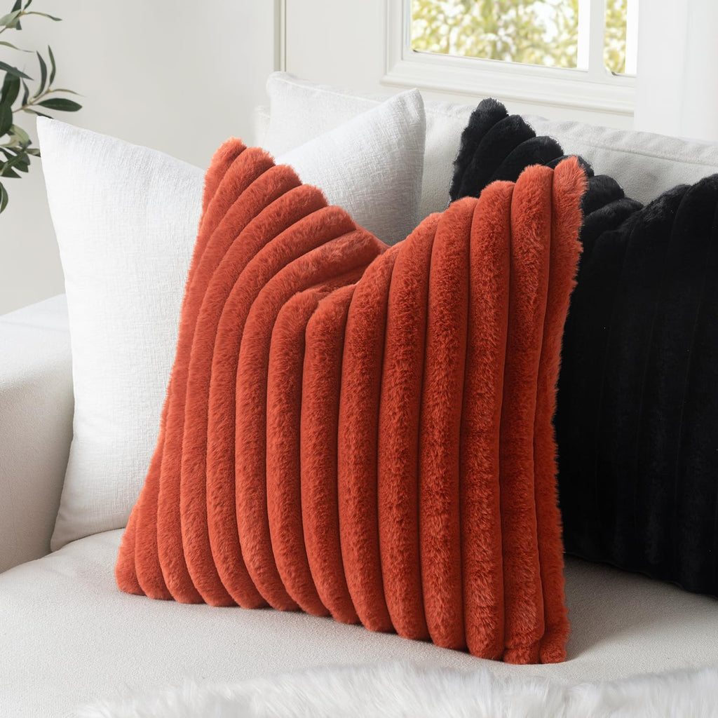 Miulee Faux Fur Decorative Throw Pillow Covers 20x20 Inch Set of 2, Retro Vintage Boho Home Decor Soft Plush Couch Pillows Cozy Fluffy Cush…