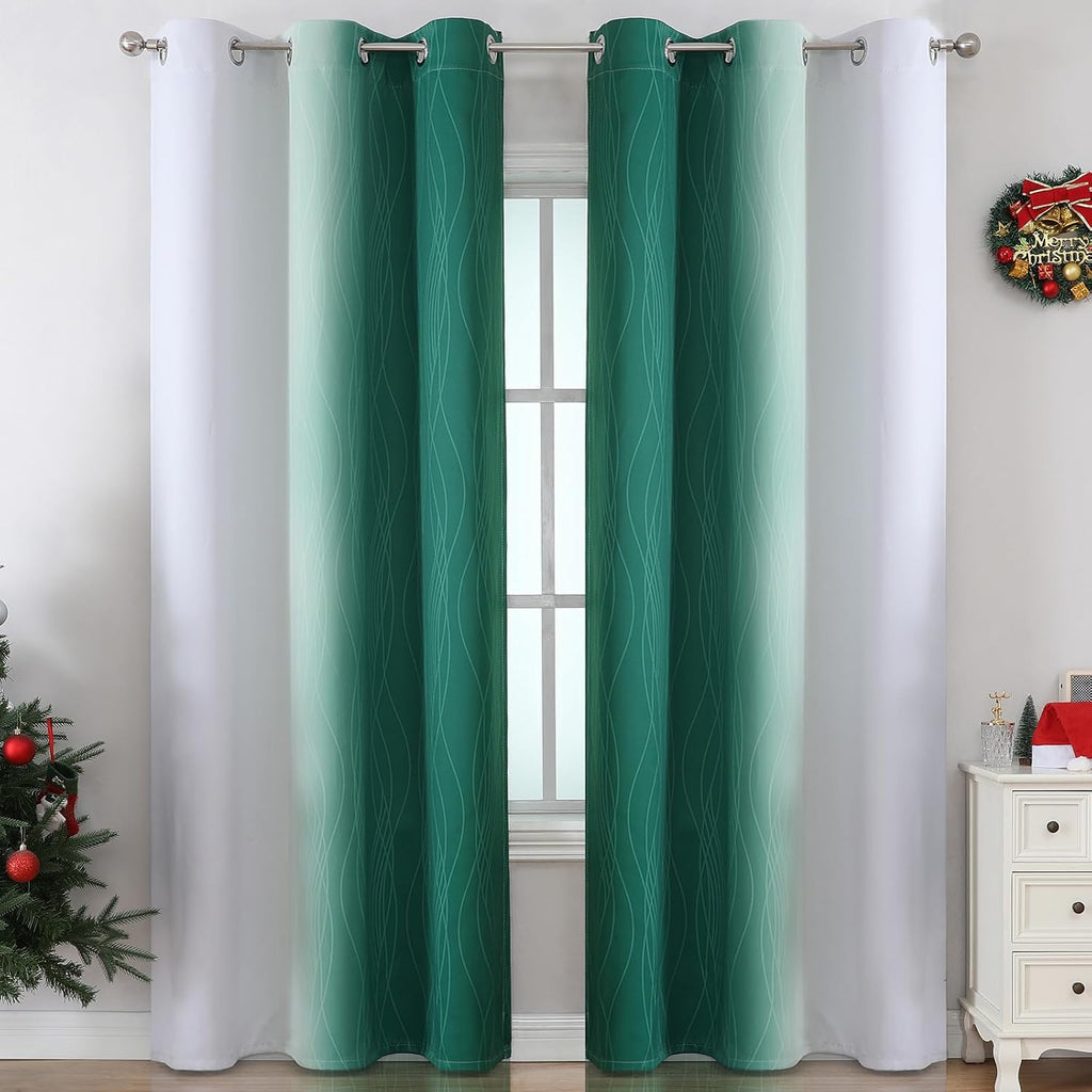 Estelartextiler Estelar Textiler Green and Greyish White Blackout Curtains for Living Room, Thermal Insulated Ombre Blackout Drapes, Gradie…