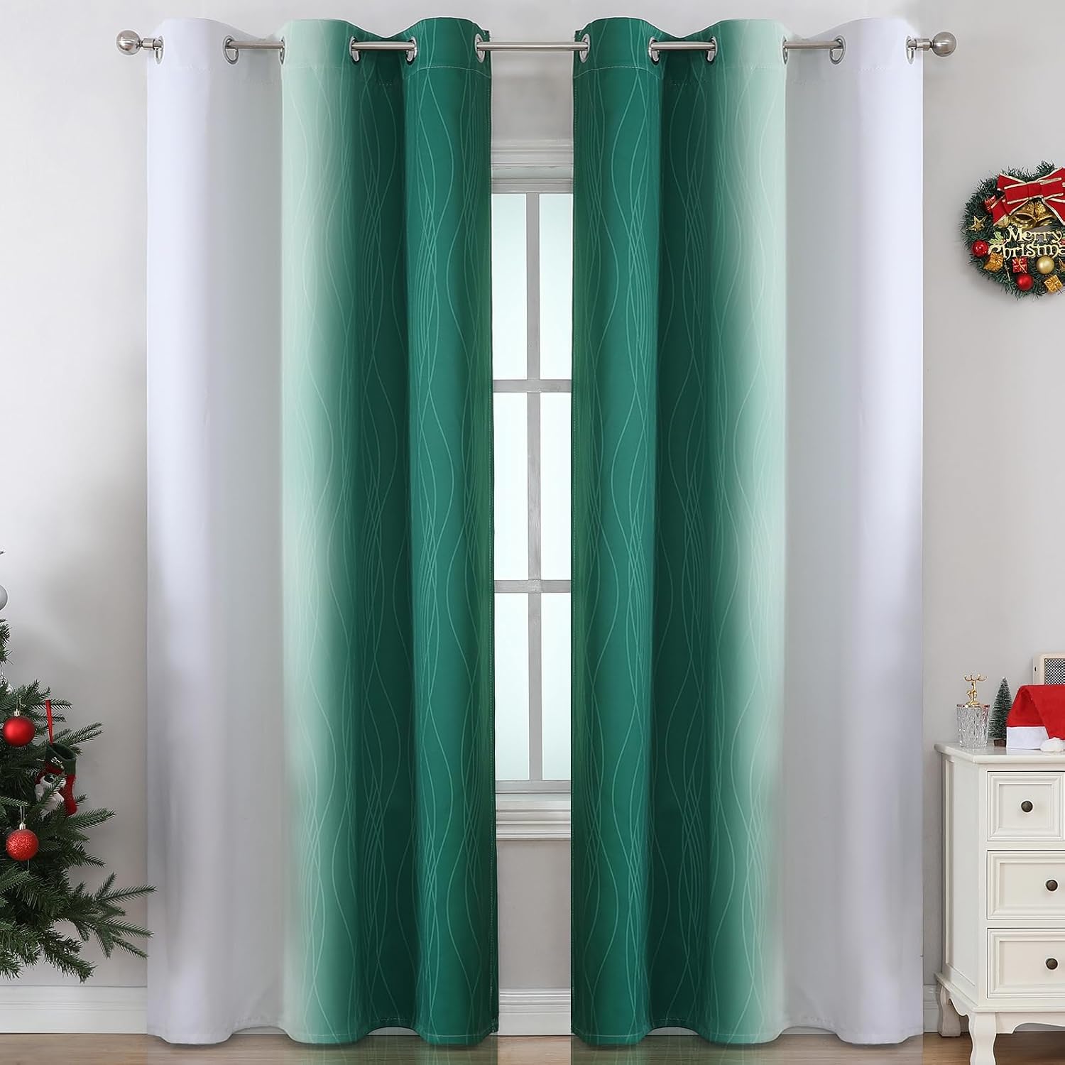 Estelartextiler Estelar Textiler Green and Greyish White Blackout Curtains for Living Room, Thermal Insulated Ombre Blackout Drapes, Gradie…