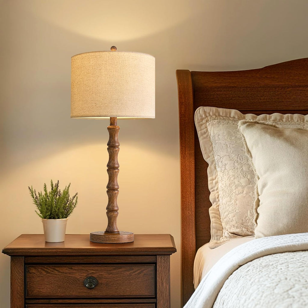 ILLMTW Wood Table Lamp Set of 2, Vintage Buffet Lamps Mid Century Bedside Lamp Wooden Nightstand Lamp Farmhouse Retro Side Tall Table Lamp…