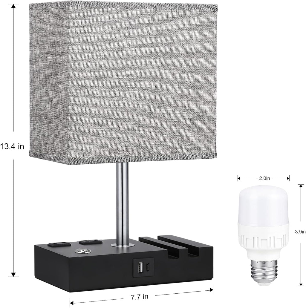 Kakanuo Nightstand Lamp for Bedroom with Dual USB Ports, Grey Touch Control Bedside Table Lamp with Charging Outlets and Phone Stands…