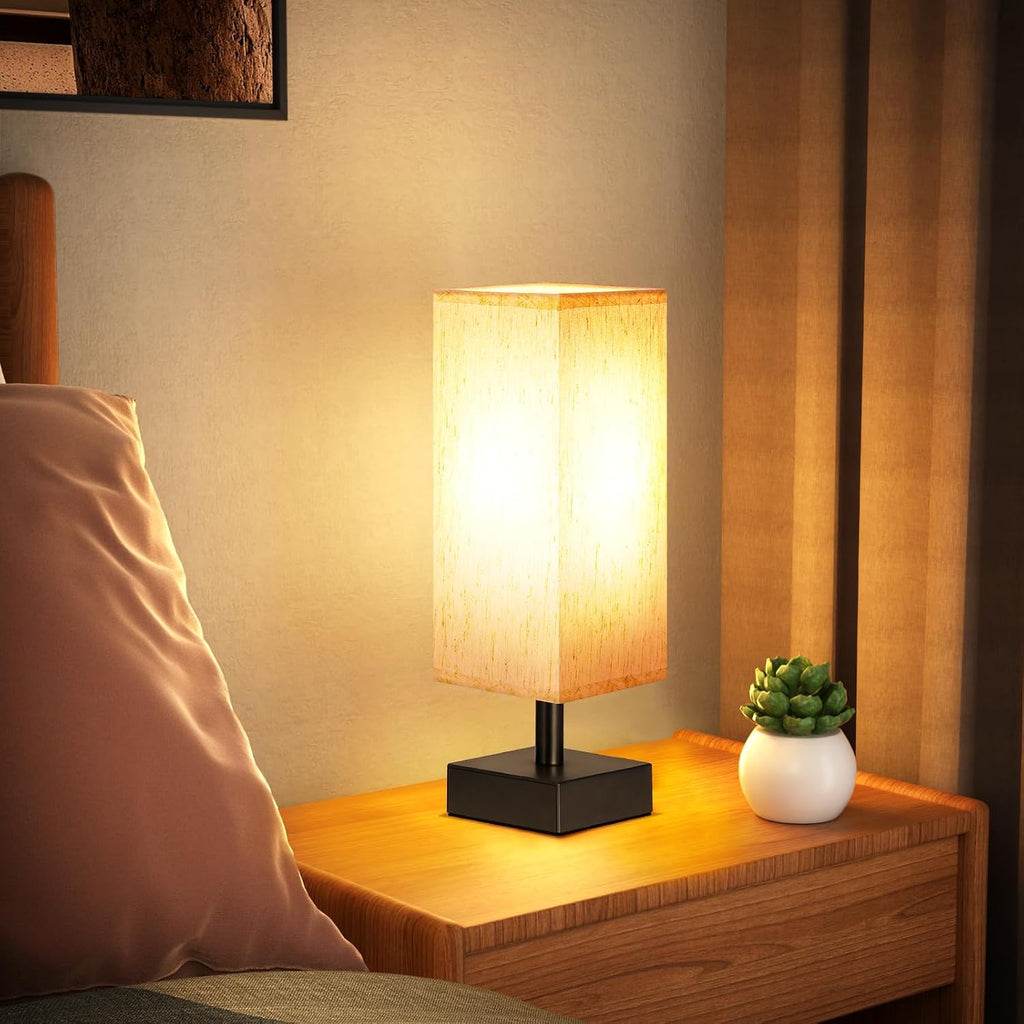 aooshine Small Table Lamp for Bedroom - Bedside Lamps for Nightstand, Minimalist Night Stand Light Lamp with Square Fabric Shade, Desk…