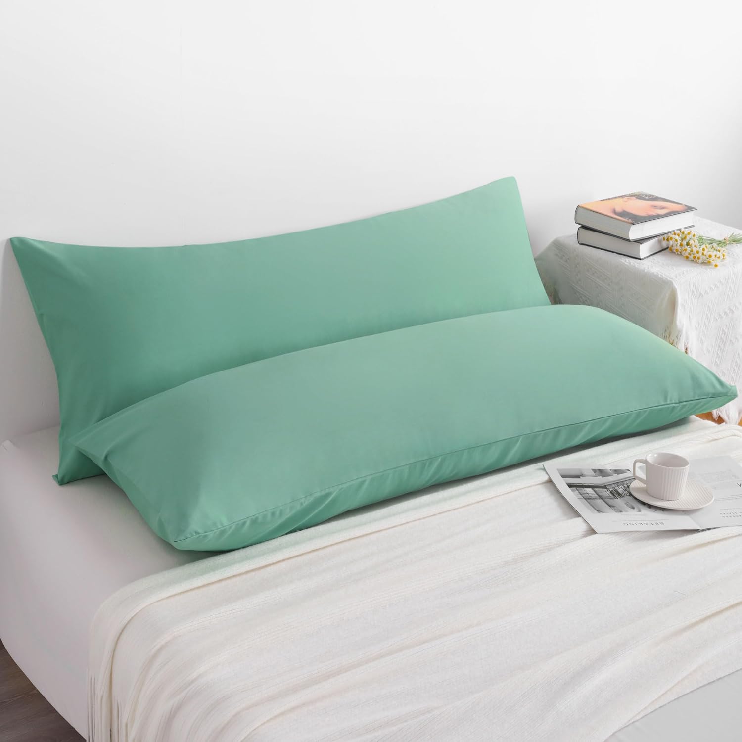Ntbay Microfiber Body Pillowcase Set, 20x54 Inches, Mint Green, Soft, Wrinkle, Fade Resistant, Envelope Closure, 2 Pc Green