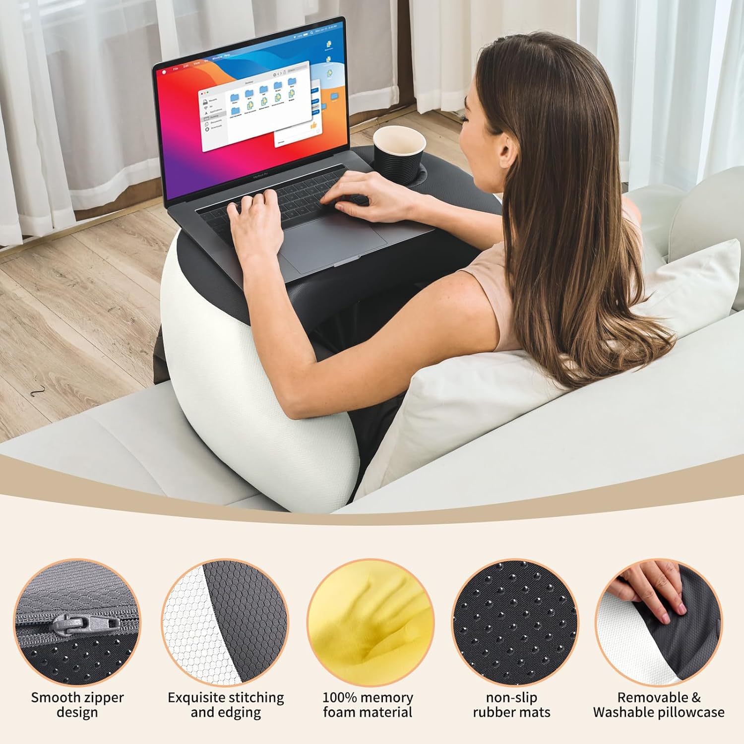 Olumoon Reading Pillow, Lap Desk Pillow for Adult, Gaming Pillow Memory Foam for Arm Support, Arm Rest for Working, Crocheting, Playing…
