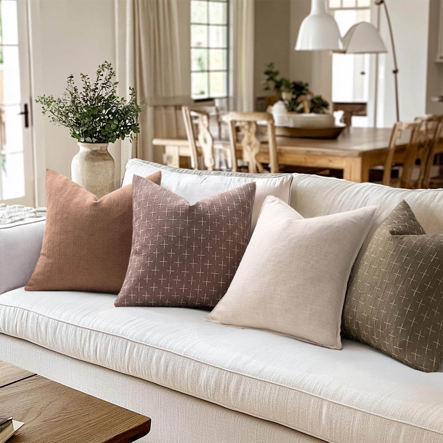 MIULEE Pack of 2 Decorative Burlap Linen Spring Throw Pillow Covers Farmhouse Pillowcases Modern Rustic Woven Textured Cushion Cover for…