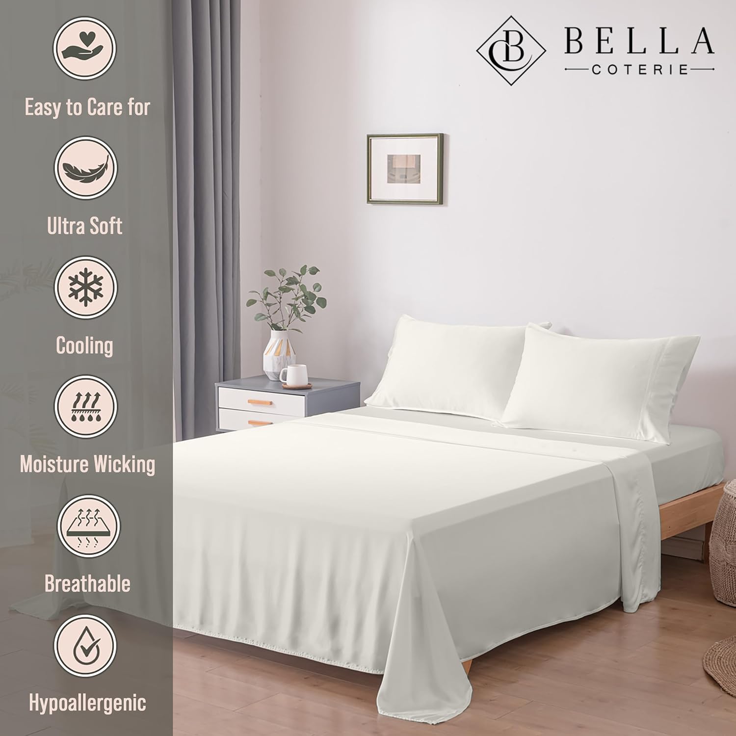 Bella Coterie Luxury Bamboo Viscose Queen Size Sheet Set | 100% Organically Grown | Ultra Soft | Cooling for Hot Sleepers | 18" Deep…