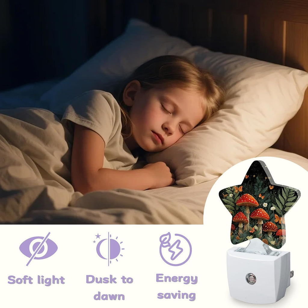 Fantasy Mushroom Nightlights Plug in Wall, Butterfly Moon Decorative Star Lamp with Automatic Lighting for Living Space, Gentle Glow for…