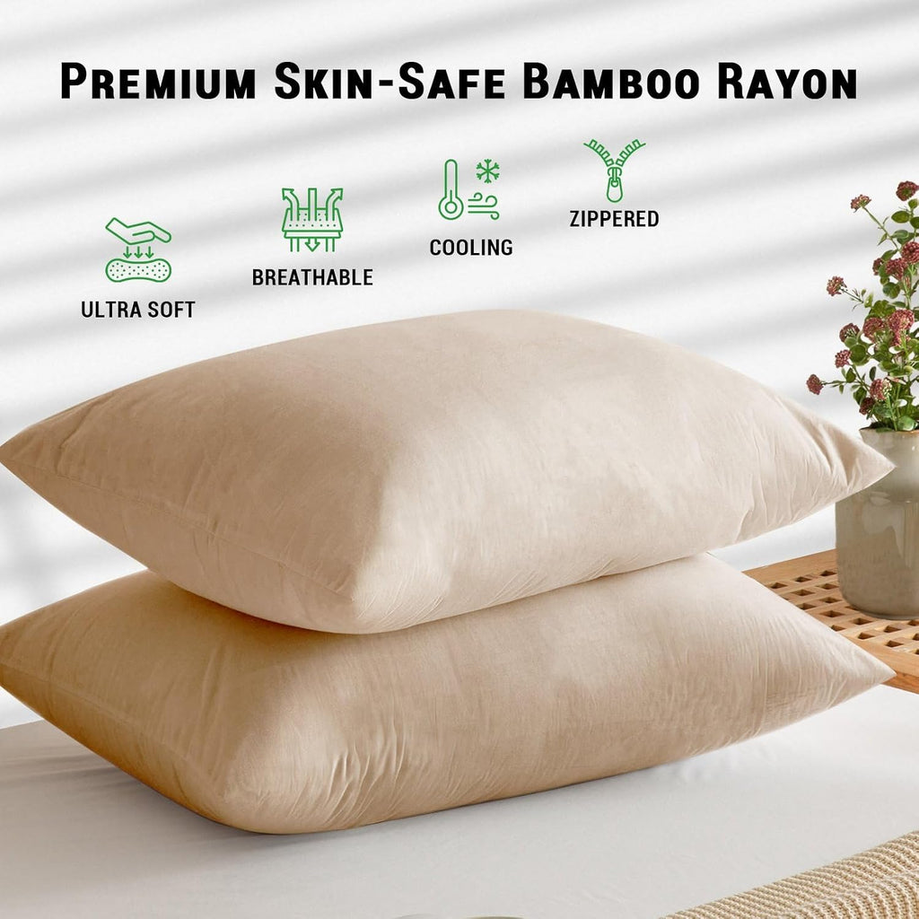Gogreen Bamboo Rayon Waterproof Pillow Protector, Breathable Pillow Cover, Cooling Pillow Case Protector with Zipper, Super Soft Pillow Cas…