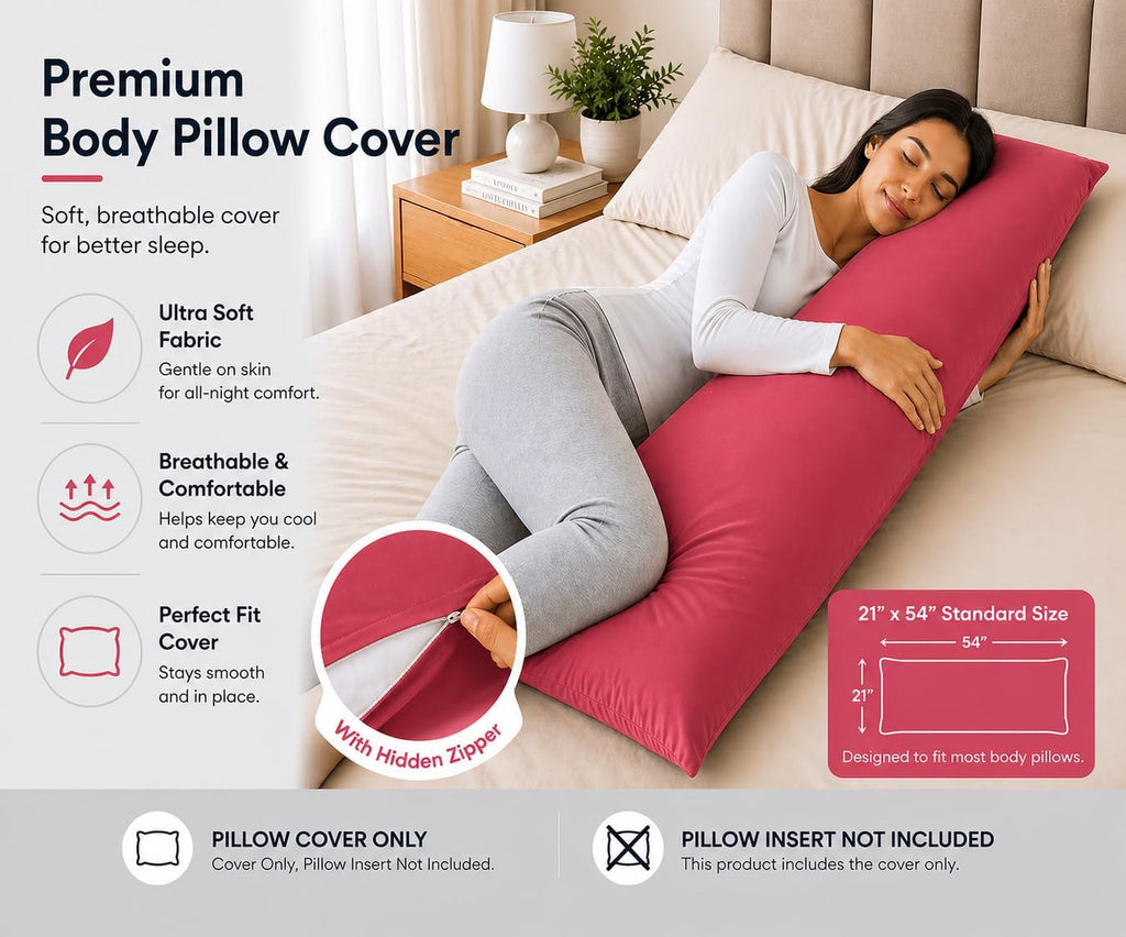 Evolive Ultra Soft Microfiber Body Pillow Cover/Pillowcases 21"x54" with Hidden Zipper Closure (21"x54" Body Pillow Cover, Crimson)