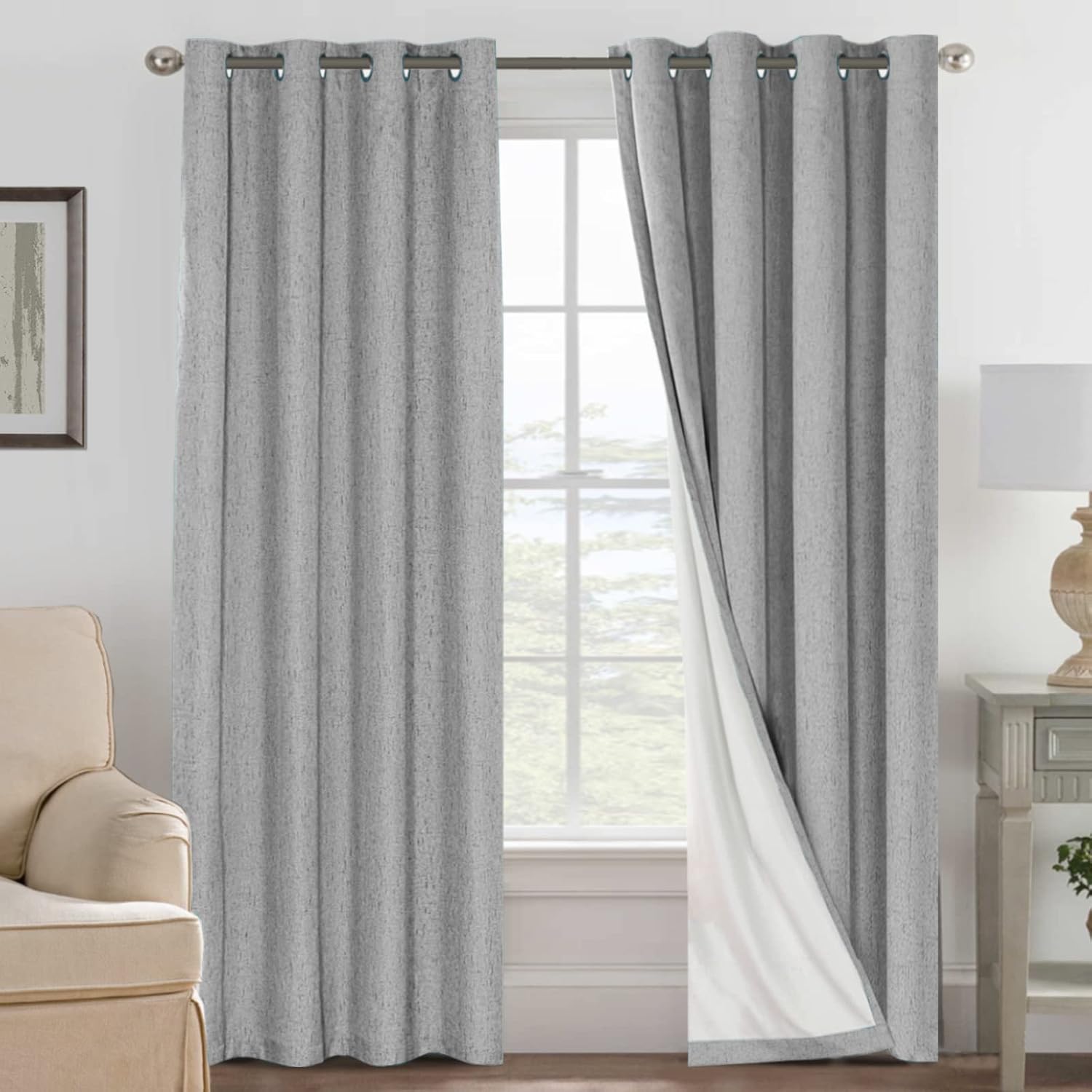 H.VERSAILTEX Linen Blackout Curtains 84 Inches Long, 100% Absolutely Blackout Thermal Insulated Textured Linen Look Curtain Draperies…