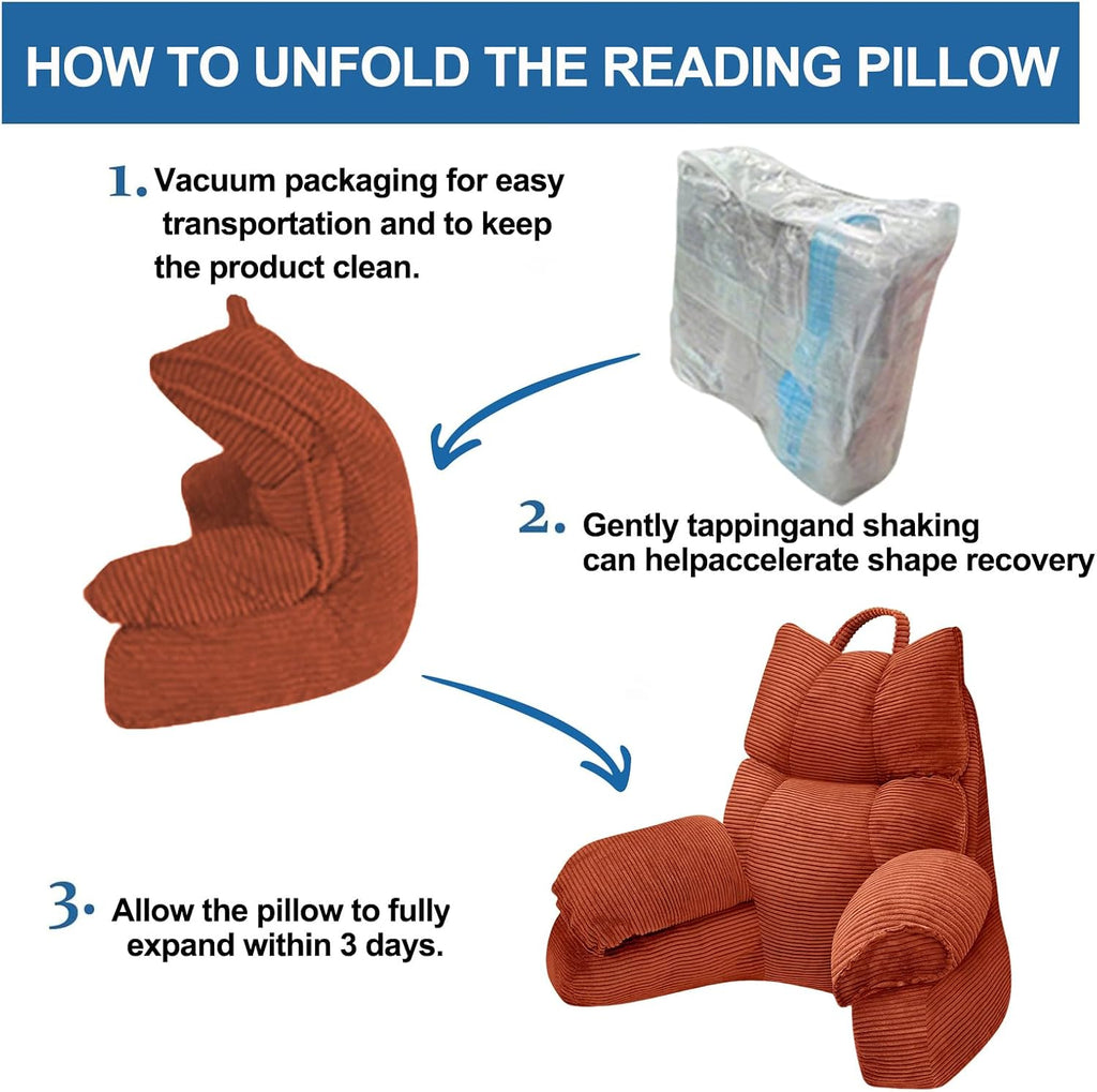 RRPAHWTV Reading Pillow for Bed with High Arm Rests, Back Support Pillow for Sitting Up in Bed with Shredded Memory Foam for Reading, TV…