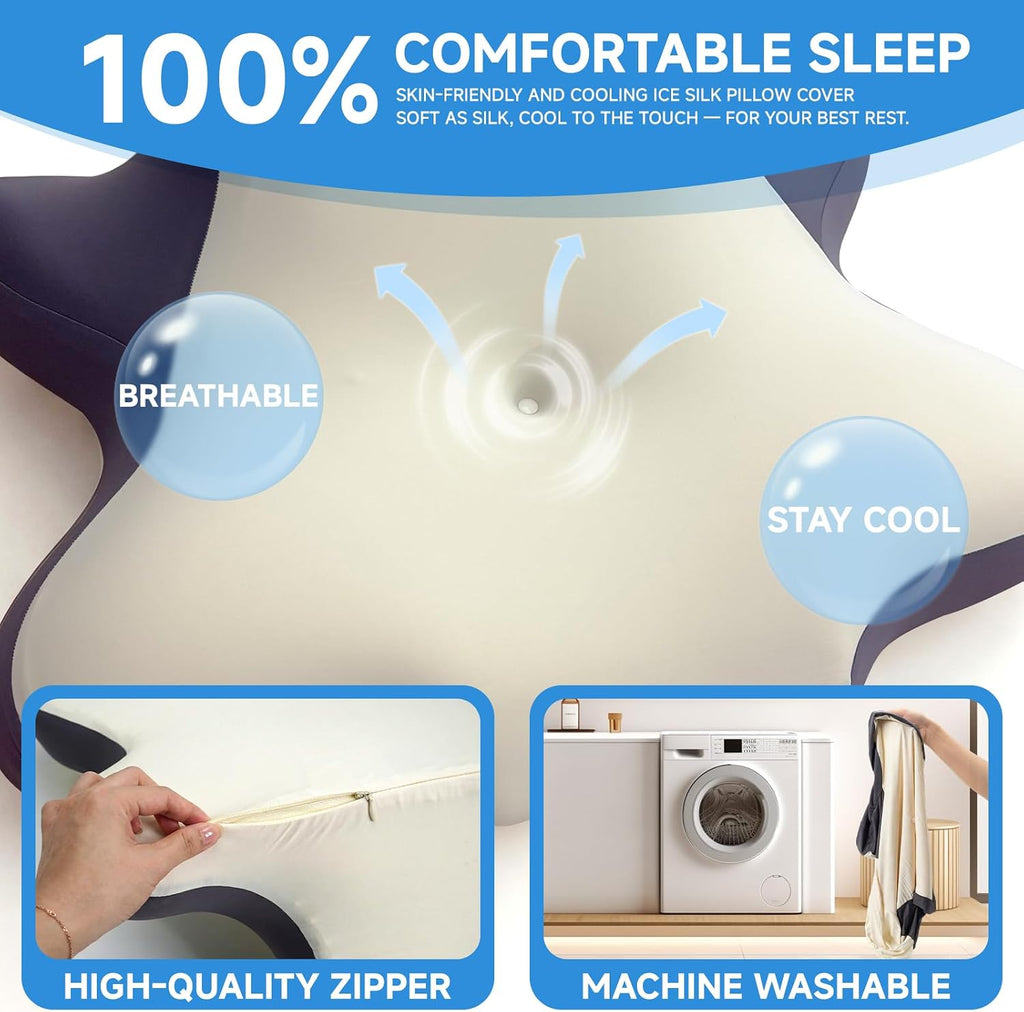 STARSNET Reading Pillow for Bed, Ergonomic Headboard Memory Foam Pillow with Ice Silk Cooling Pillowcase for Neck and Shoulder Suppo…