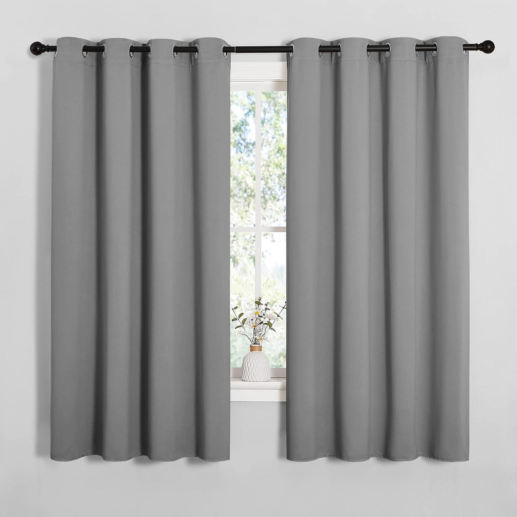 NICETOWN Silver Grey Blackout Curtain Panels for Bedroom, Thermal Insulated Grommet Top Blackout Draperies and Drapes for Basement (2…