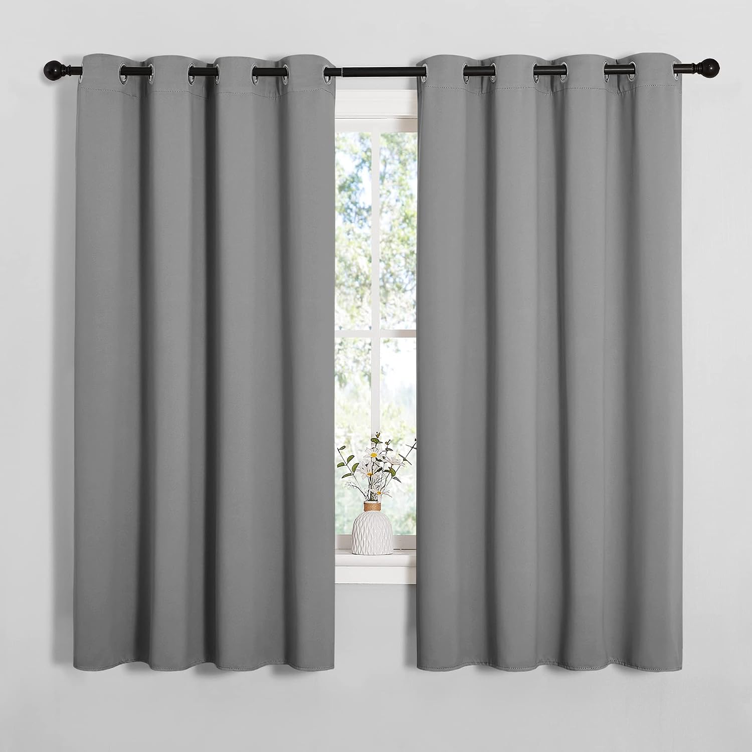 NICETOWN Silver Grey Blackout Curtain Panels for Bedroom, Thermal Insulated Grommet Top Blackout Draperies and Drapes for Basement (2…