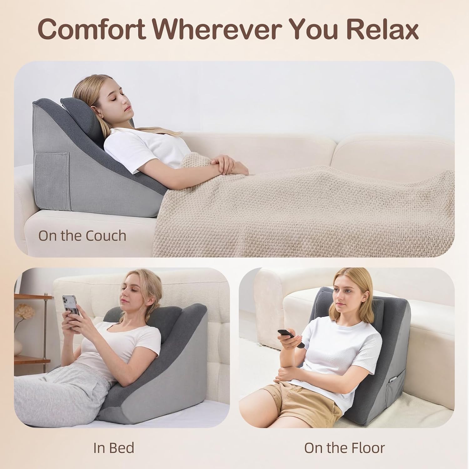 Vekkia 21” Extra-Wide Back Pillow with Adjustable Headrest – 2 in 1 Ergonomic Dual-Layer Wedge Backrest for Sitting or Reclining – Adults…