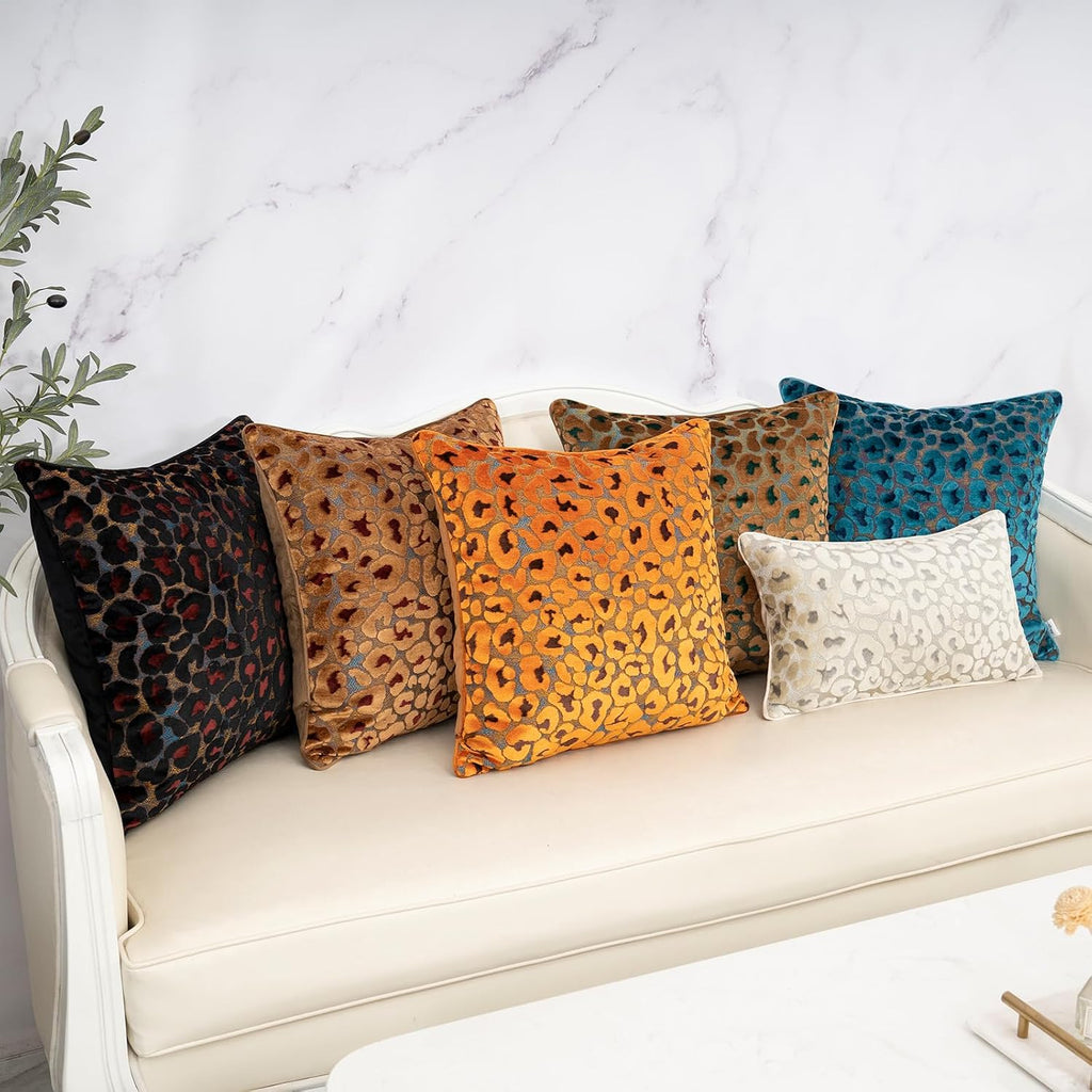 Alerfa Orange Floral Throw Pillow Cover 20 x 20 Inch Cut Velvet Sqaure Luxury Decorative Pillow Cover for Couch Living Room Bedroom