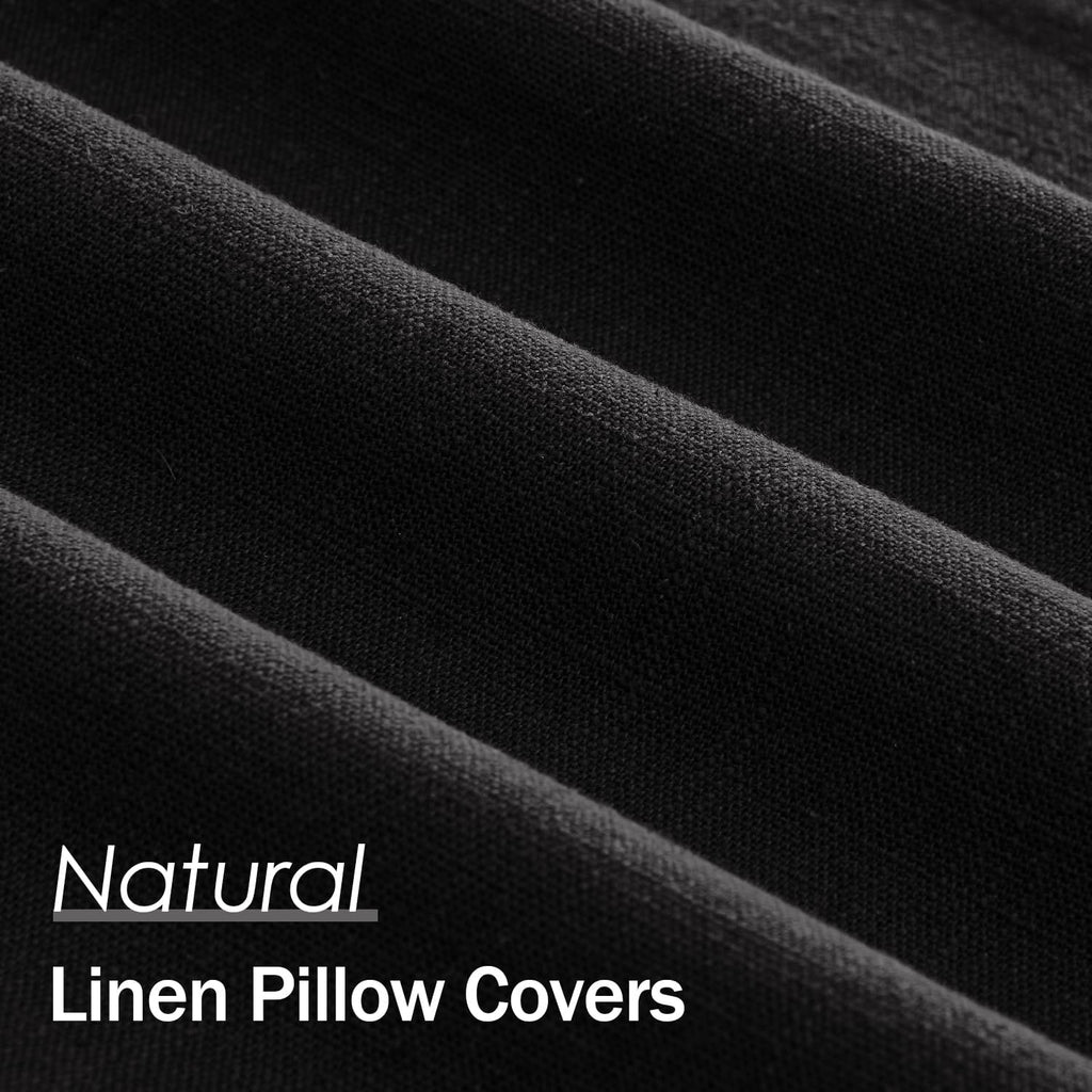Anroduo Pack of 2 Decorative Linen Pillow Covers Black Neutral Farmhouse Boho Soild Cushion Case Soft Accent Pillowcase for Couch Sofa Bedr…