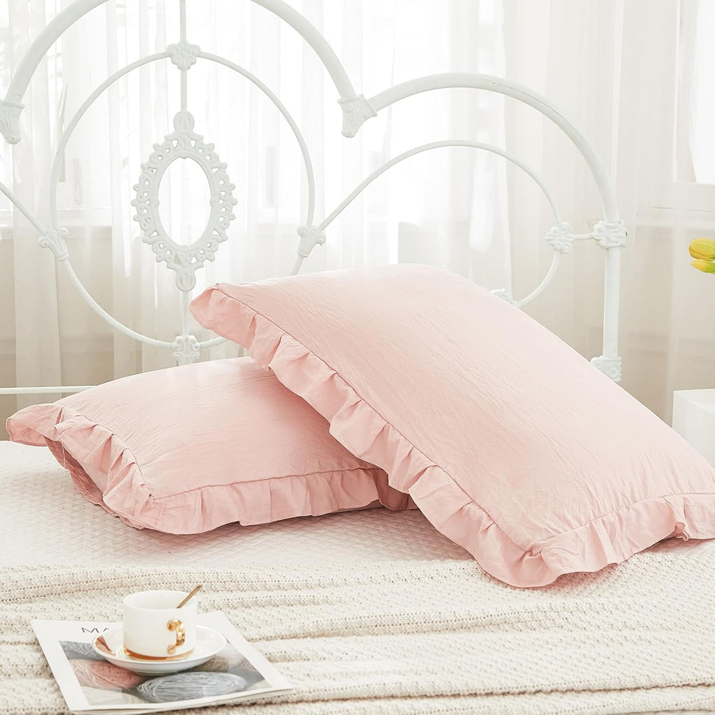 Merryword Pink Pillow Shams Standard Pillowcases 20x26inch Pink Ruffle Cute Pillow Cover Set of 2 Shabby Chic Soft Microfiber Pillowcases 2…