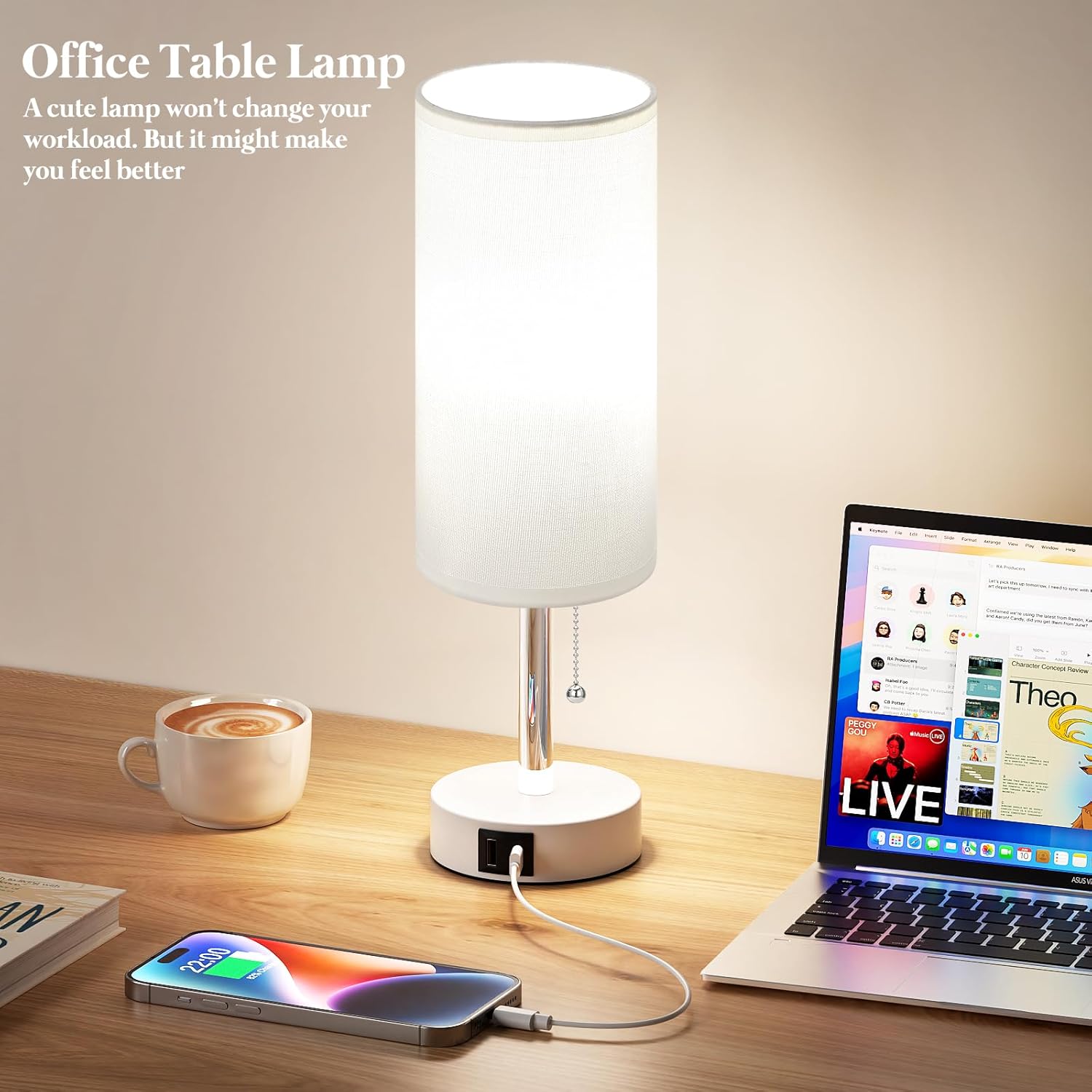 Dicoool Small Bedside Table lamp for Bedroom - 3 Color Modes, Desk Lamp with USB-C and USB-A Charging Ports, Pull Chain, Nightstand Light…