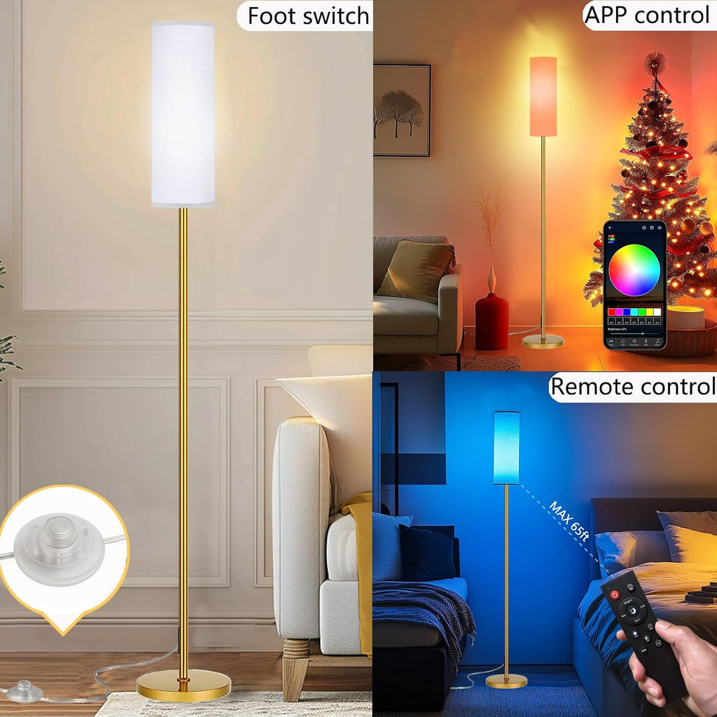 Qaubauyt Smart LED Floor Lamp with APP Control & RGB Colors - Dimmable Standing Lamp for Living Room, Bedroom, Gaming - Remote, Timer, 9W…