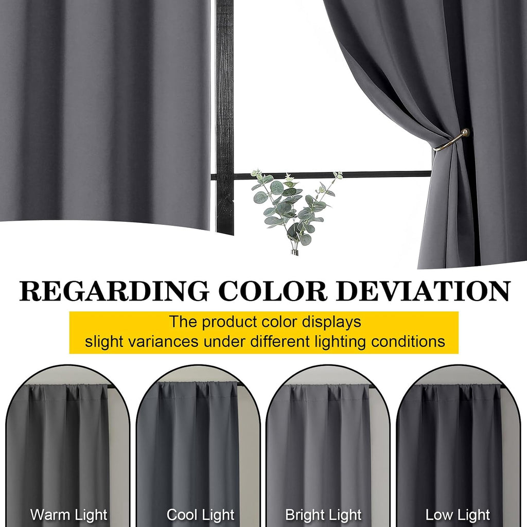WelvetBLK Grey Room Darkening Curtains for Bedroom Living Room 45 Inch Length 2 Panels Set, Soft Solid Thermal Insulated Rod Pocket Short C…