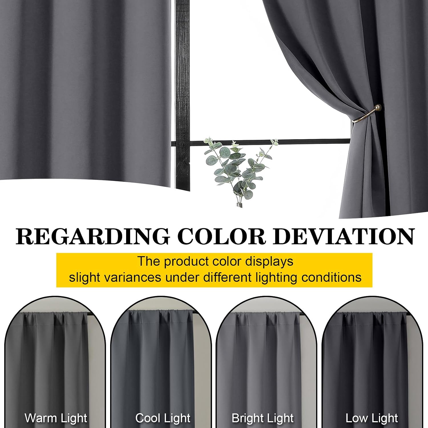 WelvetBLK Grey Room Darkening Curtains for Bedroom Living Room 45 Inch Length 2 Panels Set, Soft Solid Thermal Insulated Rod Pocket Short C…